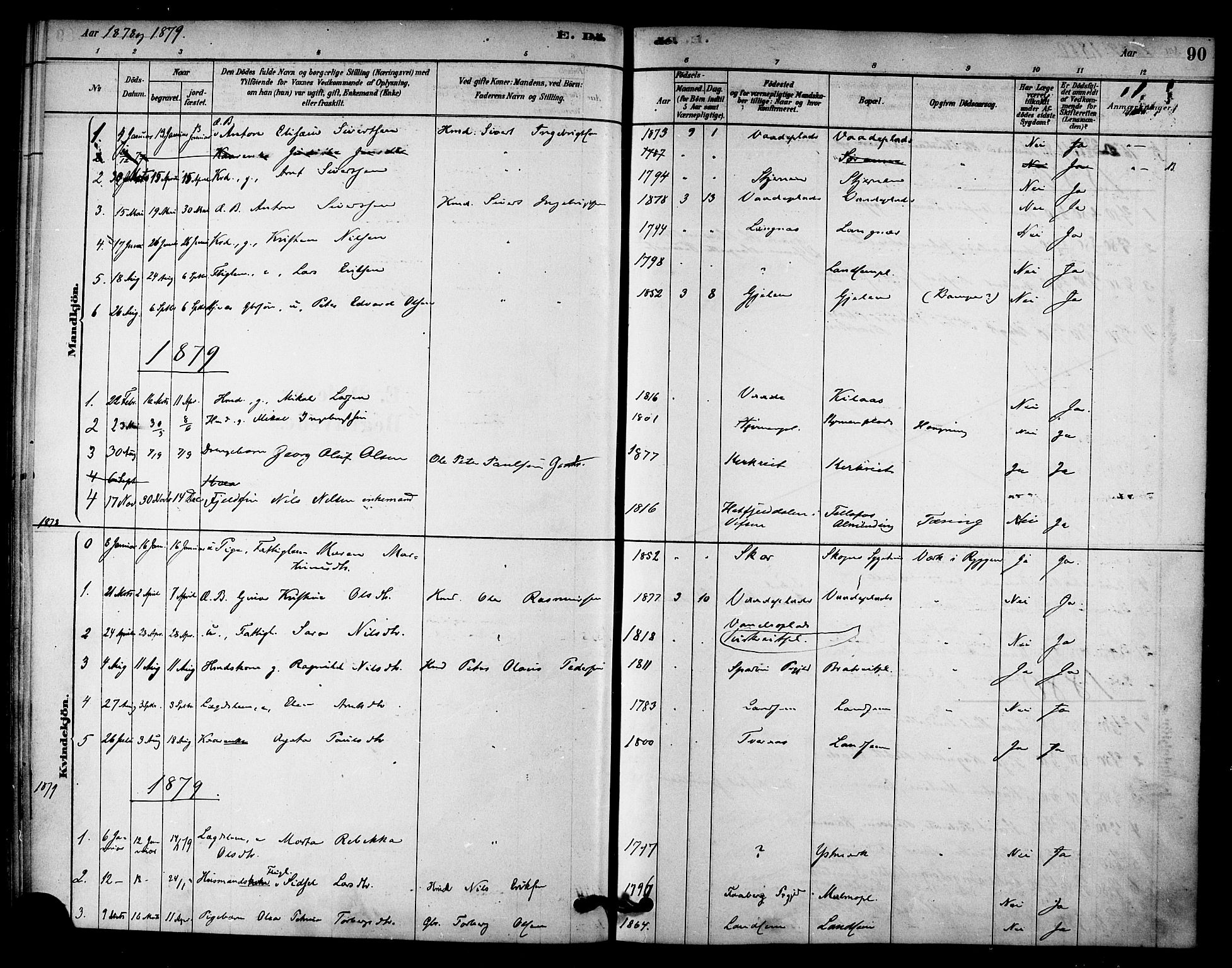 Ministerialprotokoller, klokkerbøker og fødselsregistre - Nord-Trøndelag, AV/SAT-A-1458/745/L0429: Parish register (official) no. 745A01, 1878-1894, p. 90