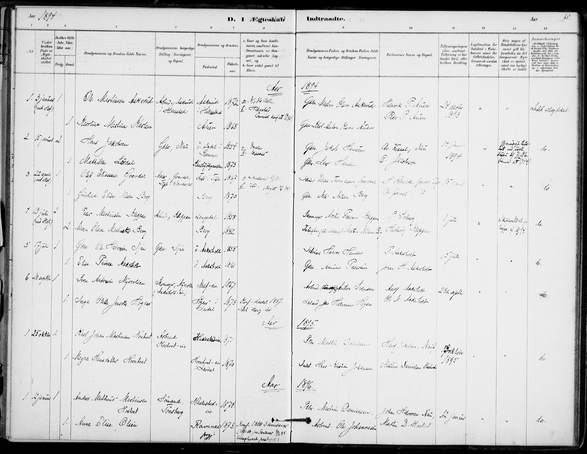 Hof kirkebøker, AV/SAKO-A-64/F/Fb/L0001: Parish register (official) no. II 1, 1878-1907, p. 65