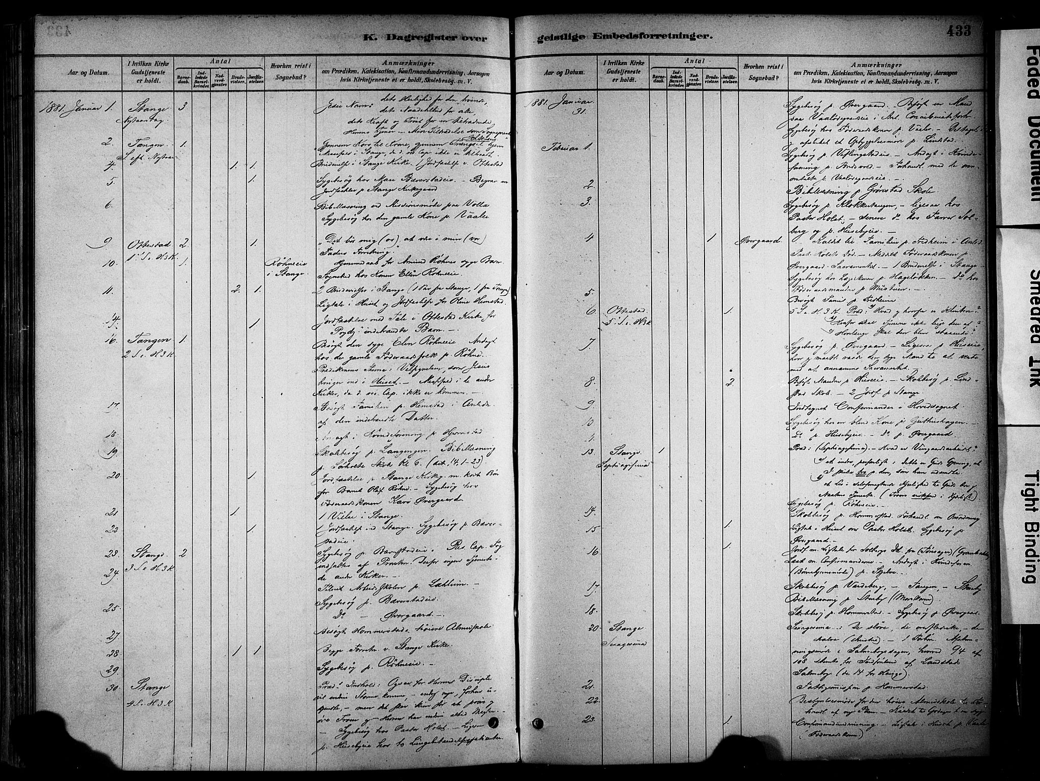Stange prestekontor, SAH/PREST-002/K/L0017: Parish register (official) no. 17, 1880-1893, p. 433