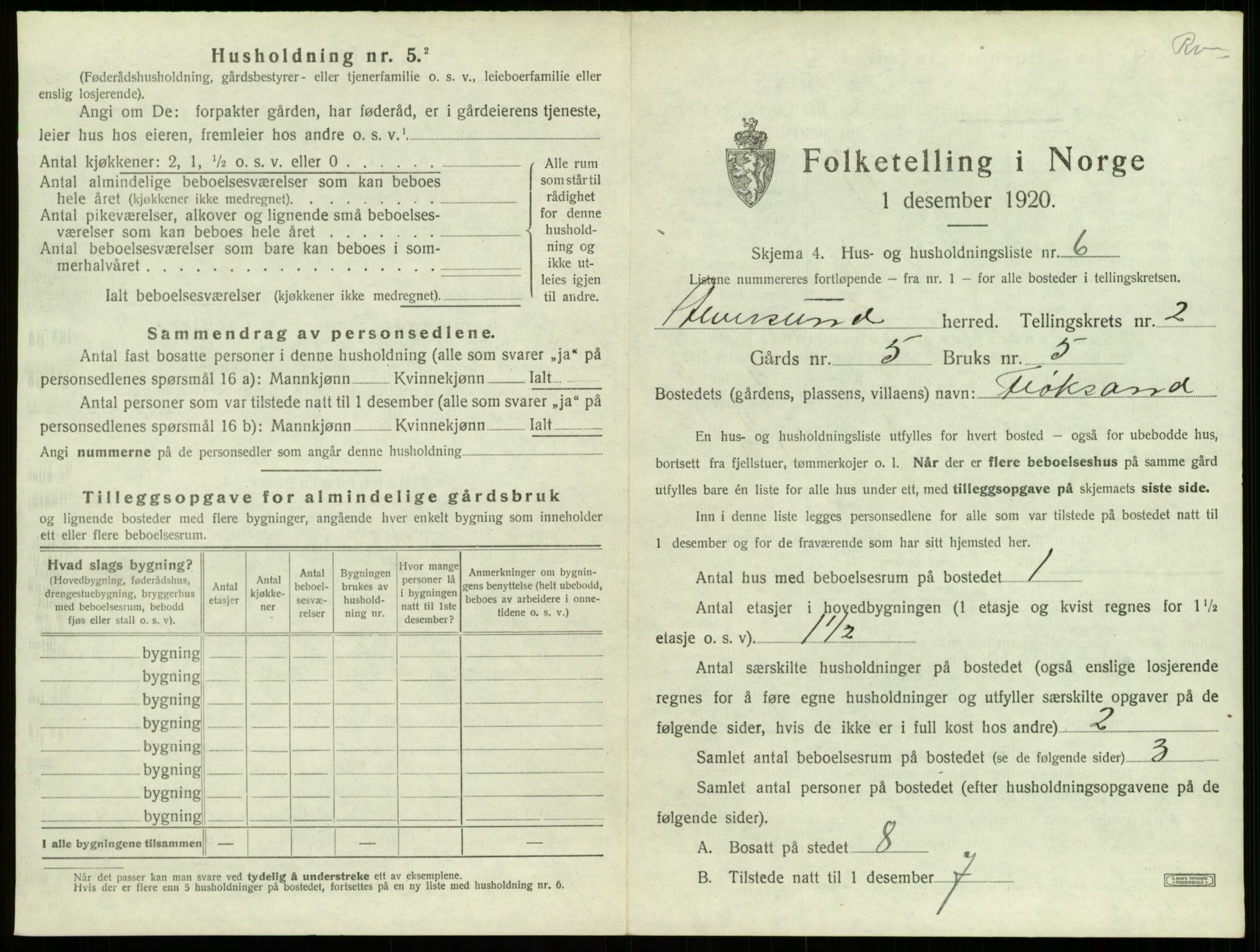 SAB, 1920 census for Alversund, 1920, p. 127