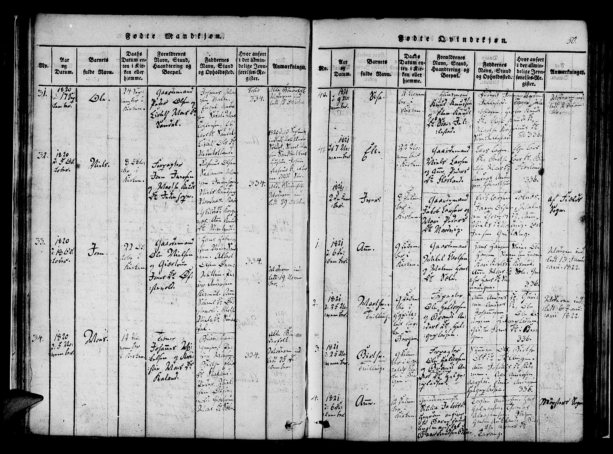 Fana Sokneprestembete, AV/SAB-A-75101/H/Haa/Haaa/L0007: Parish register (official) no. A 7, 1816-1828, p. 50