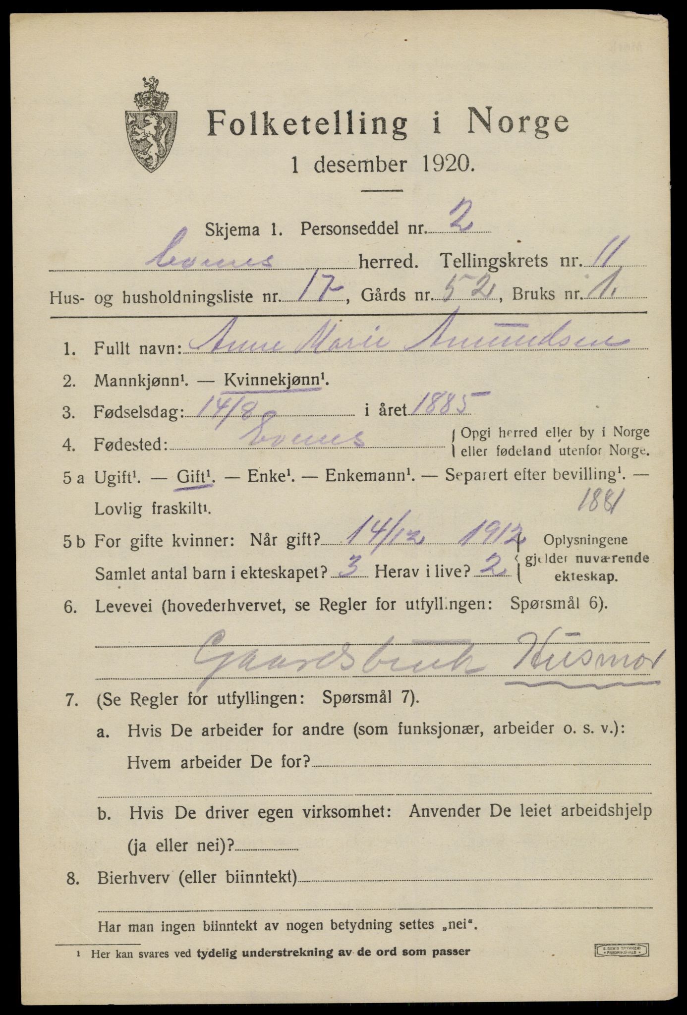 SAT, 1920 census for Evenes, 1920, p. 10824