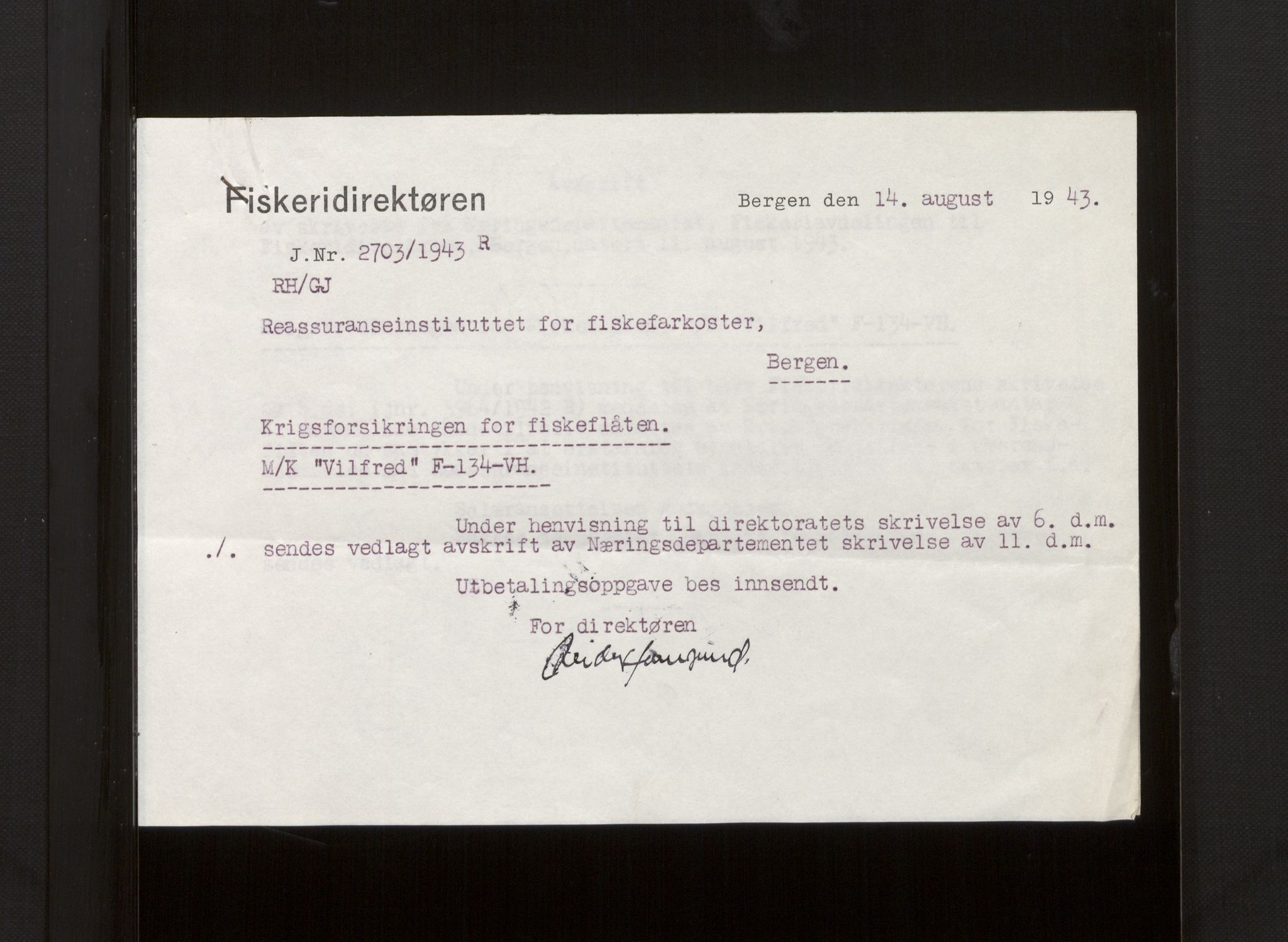 Fiskeridirektoratet - 1 Adm. ledelse - 13 Båtkontoret, AV/SAB-A-2003/La/L0008: Statens krigsforsikring for fiskeflåten, 1936-1971, p. 293