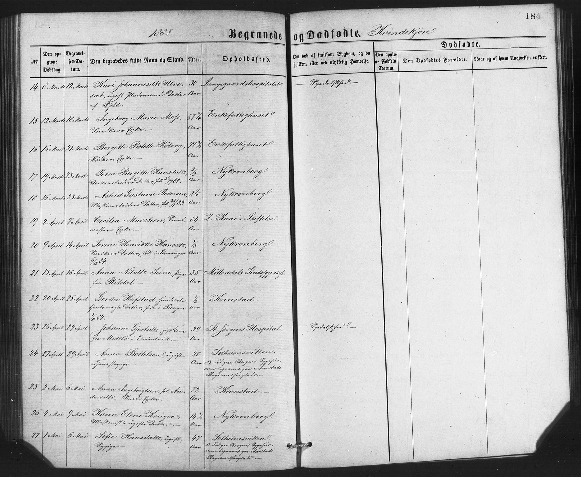 St. Jørgens hospital og Årstad sokneprestembete, AV/SAB-A-99934: Parish register (copy) no. A 8, 1872-1886, p. 184