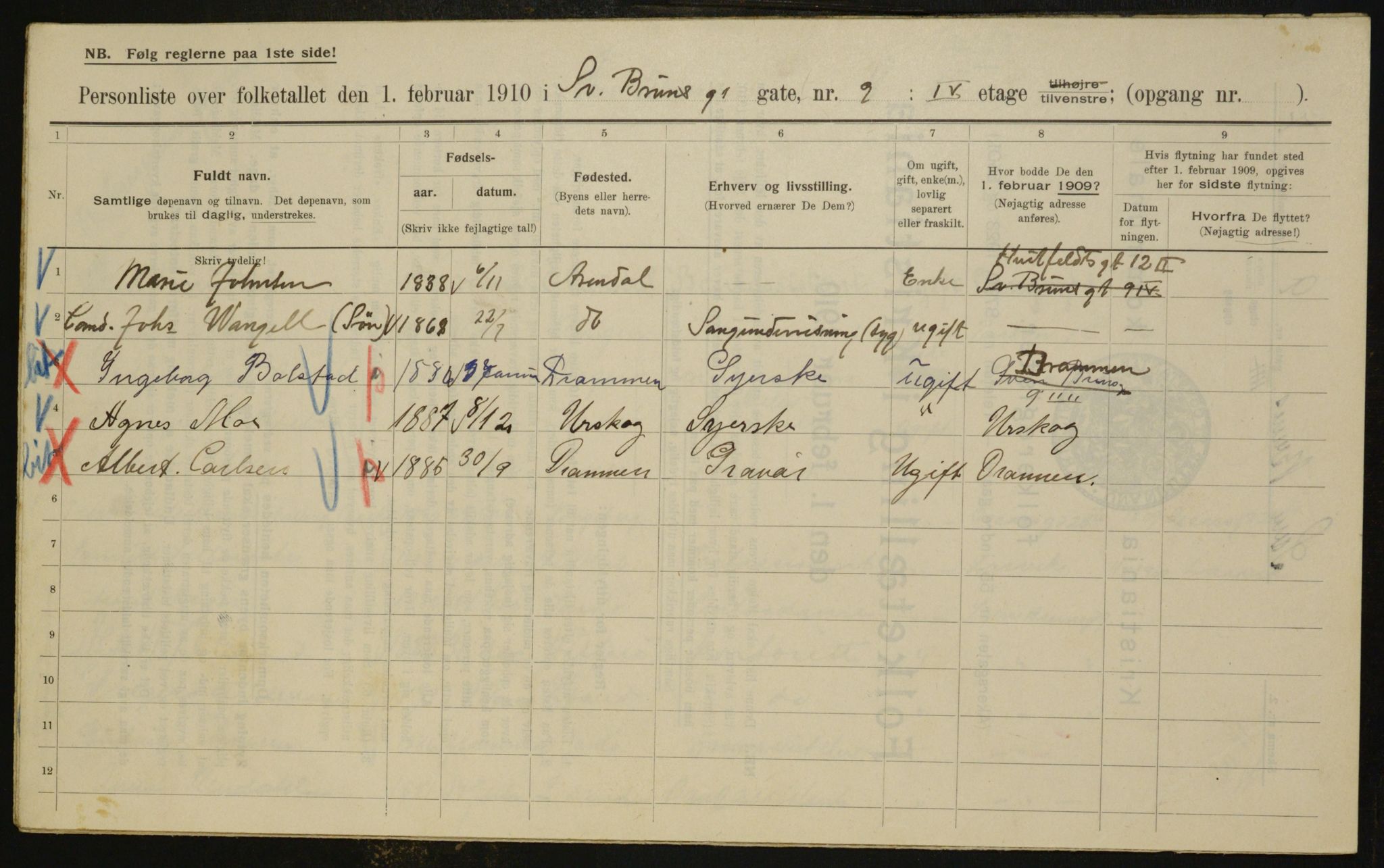 OBA, Municipal Census 1910 for Kristiania, 1910, p. 99458