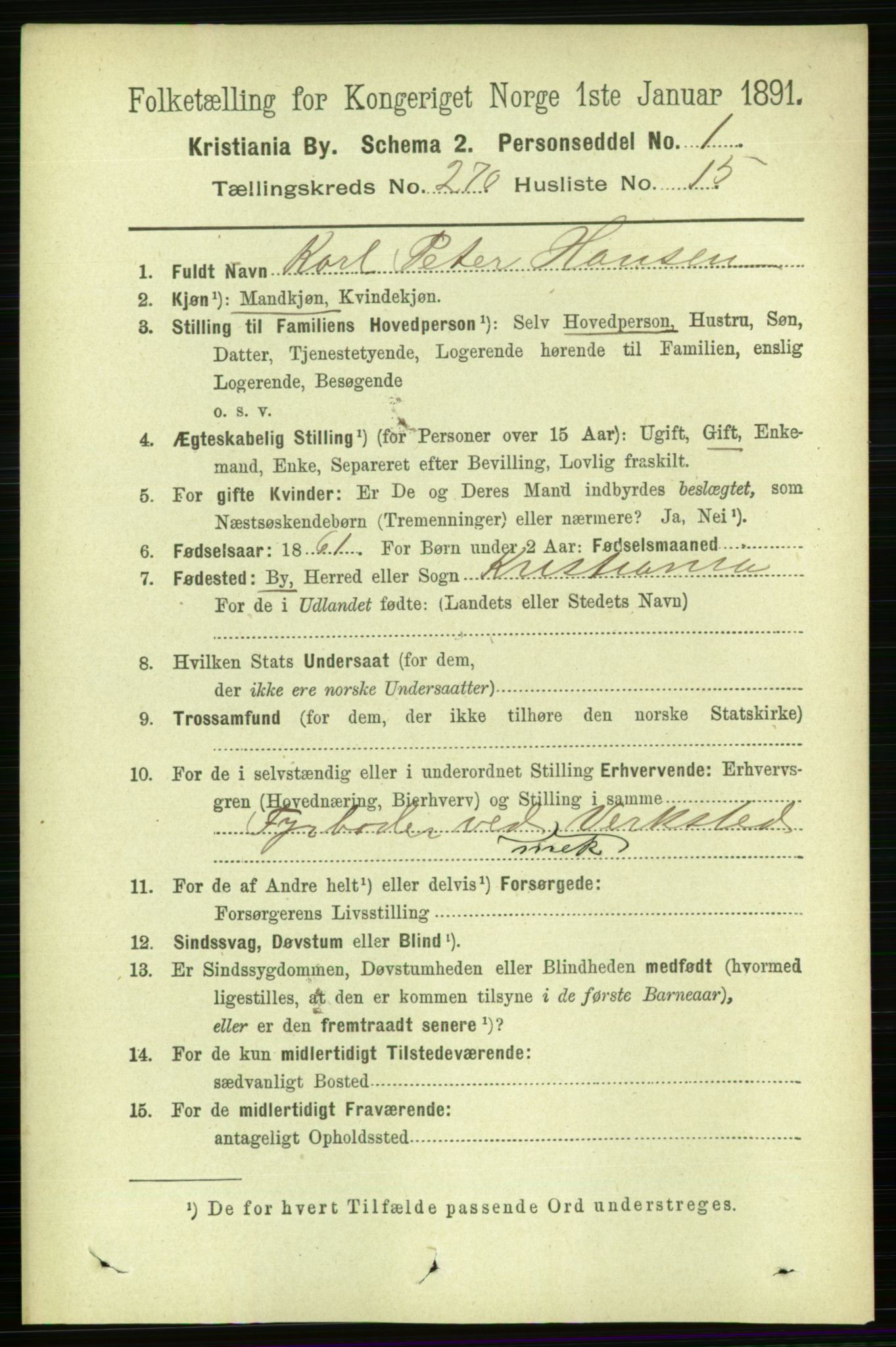 RA, 1891 census for 0301 Kristiania, 1891, p. 164312