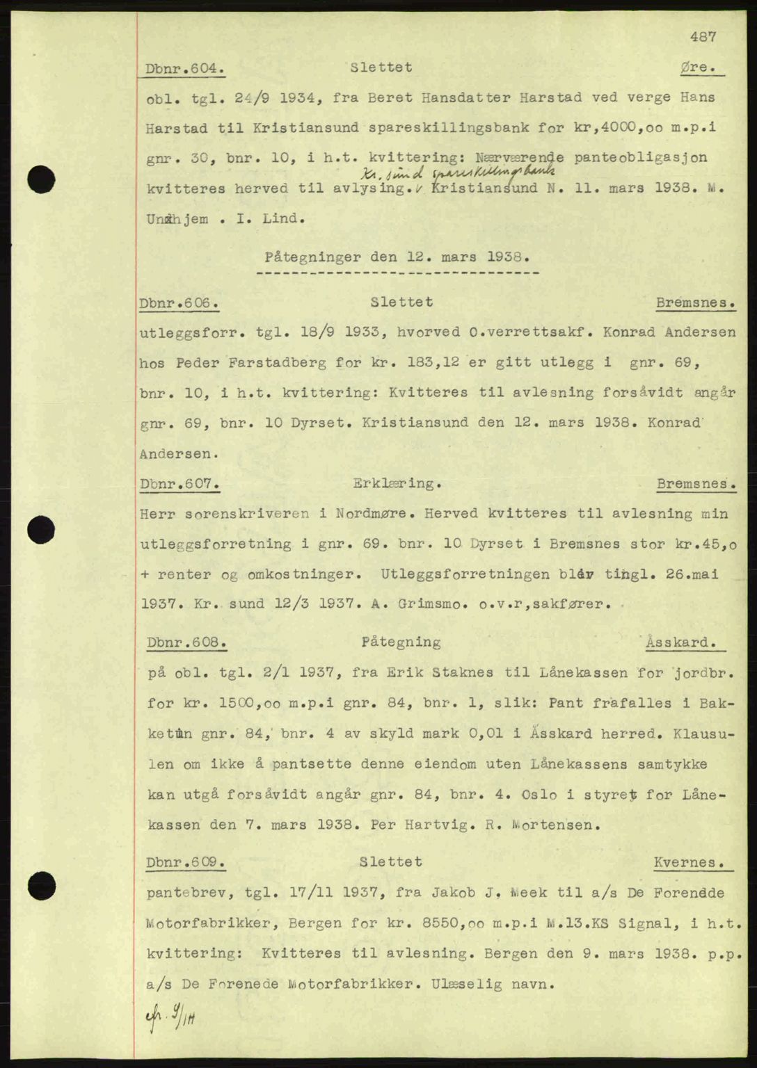 Nordmøre sorenskriveri, AV/SAT-A-4132/1/2/2Ca: Mortgage book no. C80, 1936-1939, Diary no: : 604/1938