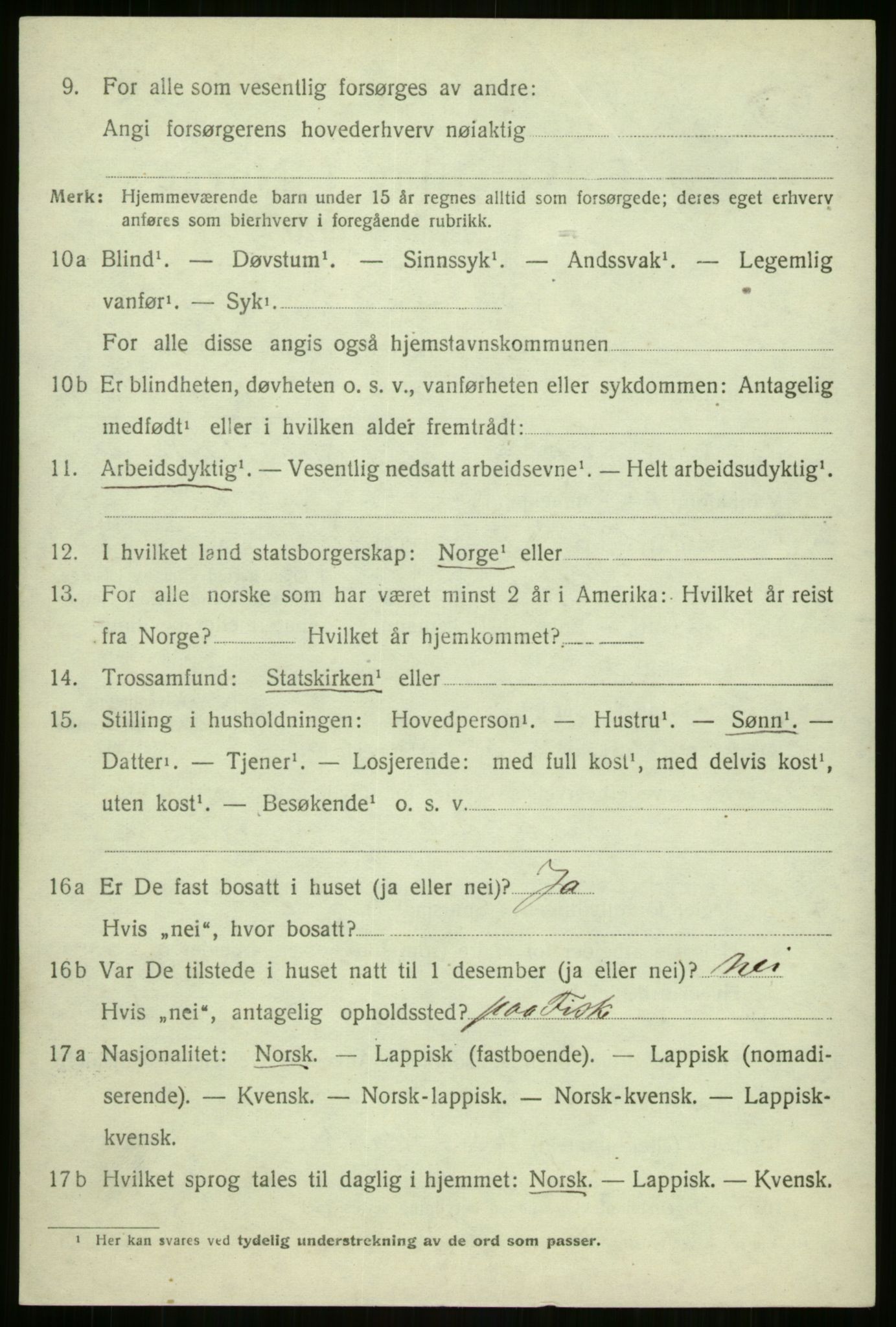 SATØ, 1920 census for Malangen, 1920, p. 1588