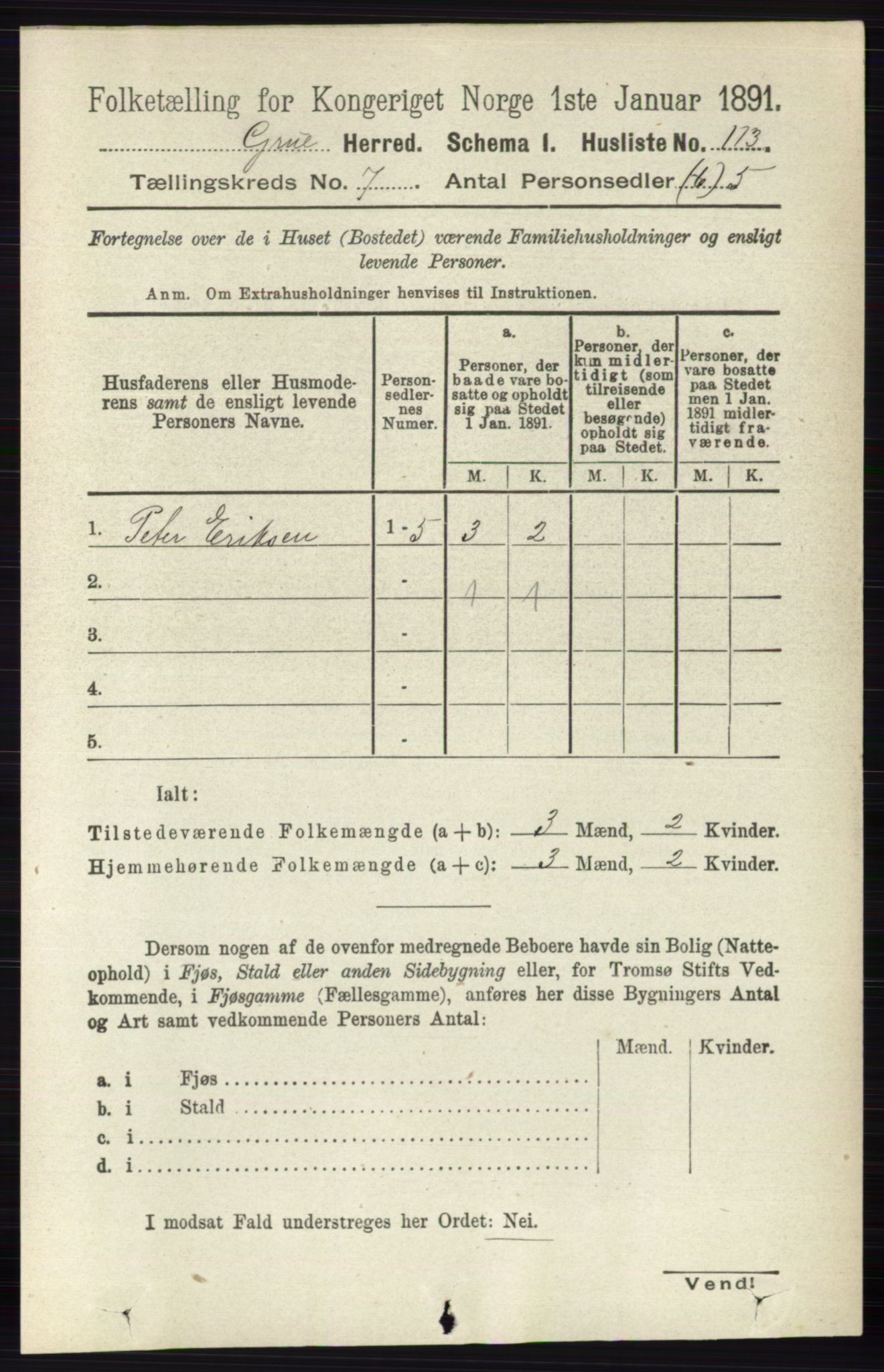 RA, 1891 census for 0423 Grue, 1891, p. 3562