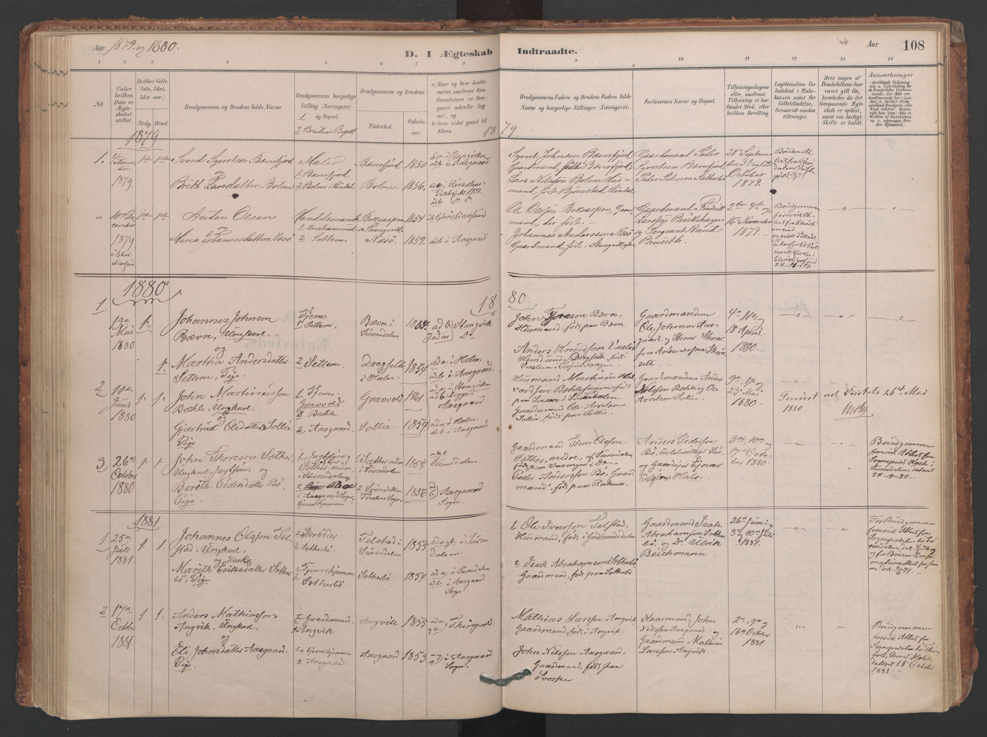 Ministerialprotokoller, klokkerbøker og fødselsregistre - Møre og Romsdal, AV/SAT-A-1454/594/L1036: Parish register (official) no. 594A02 (?), 1879-1910, p. 108