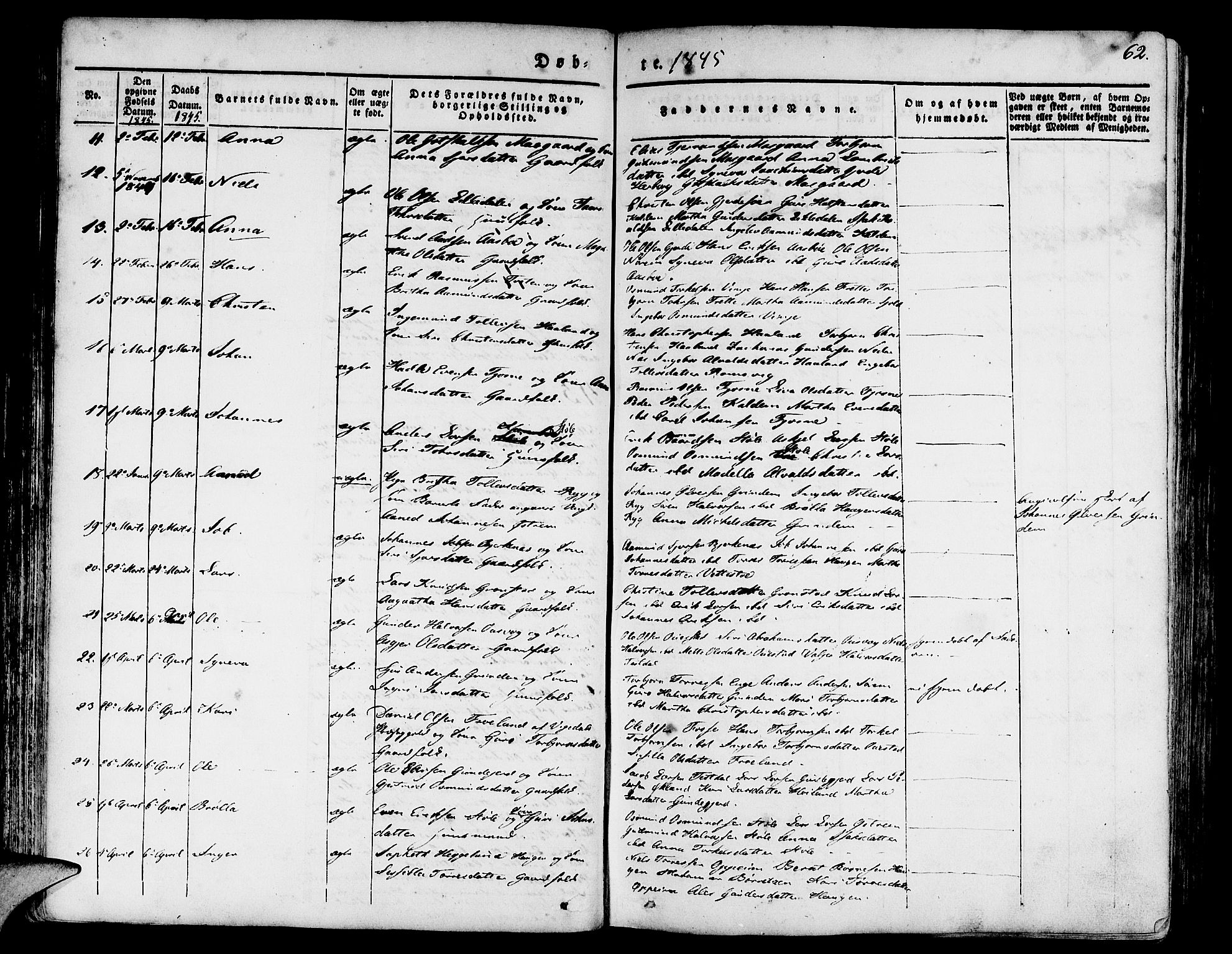 Etne sokneprestembete, AV/SAB-A-75001/H/Haa: Parish register (official) no. A 7, 1831-1847, p. 62