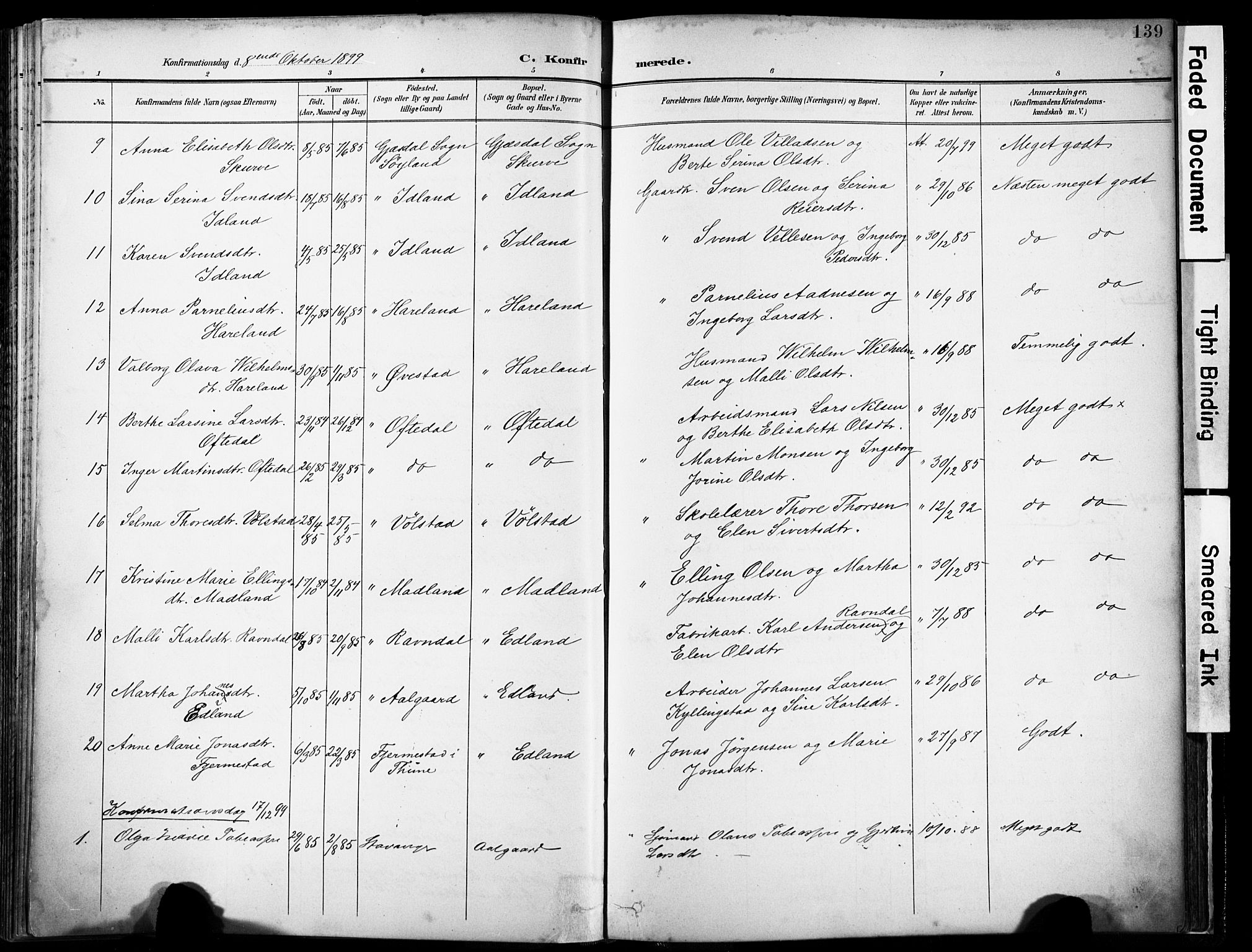 Lye sokneprestkontor, SAST/A-101794/001/30BA/L0012: Parish register (official) no. A 11, 1896-1909, p. 139