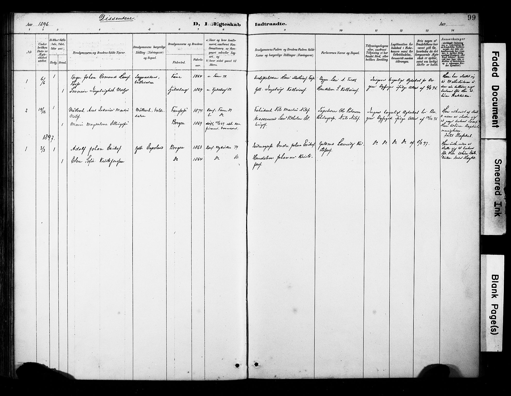 Fana Sokneprestembete, AV/SAB-A-75101/H/Haa/Haab/L0002: Parish register (official) no. B 2, 1890-1897, p. 99