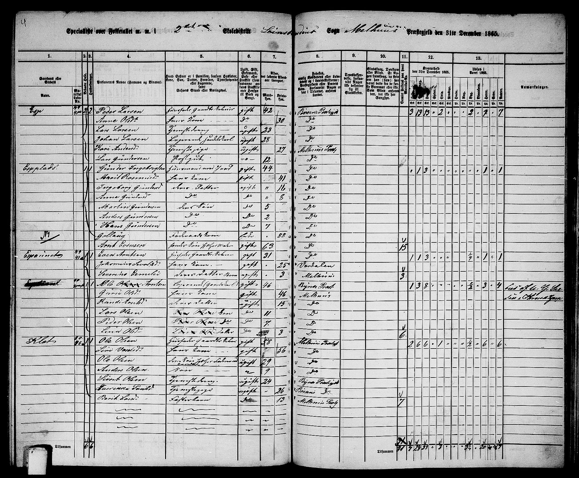 RA, 1865 census for Melhus, 1865, p. 220