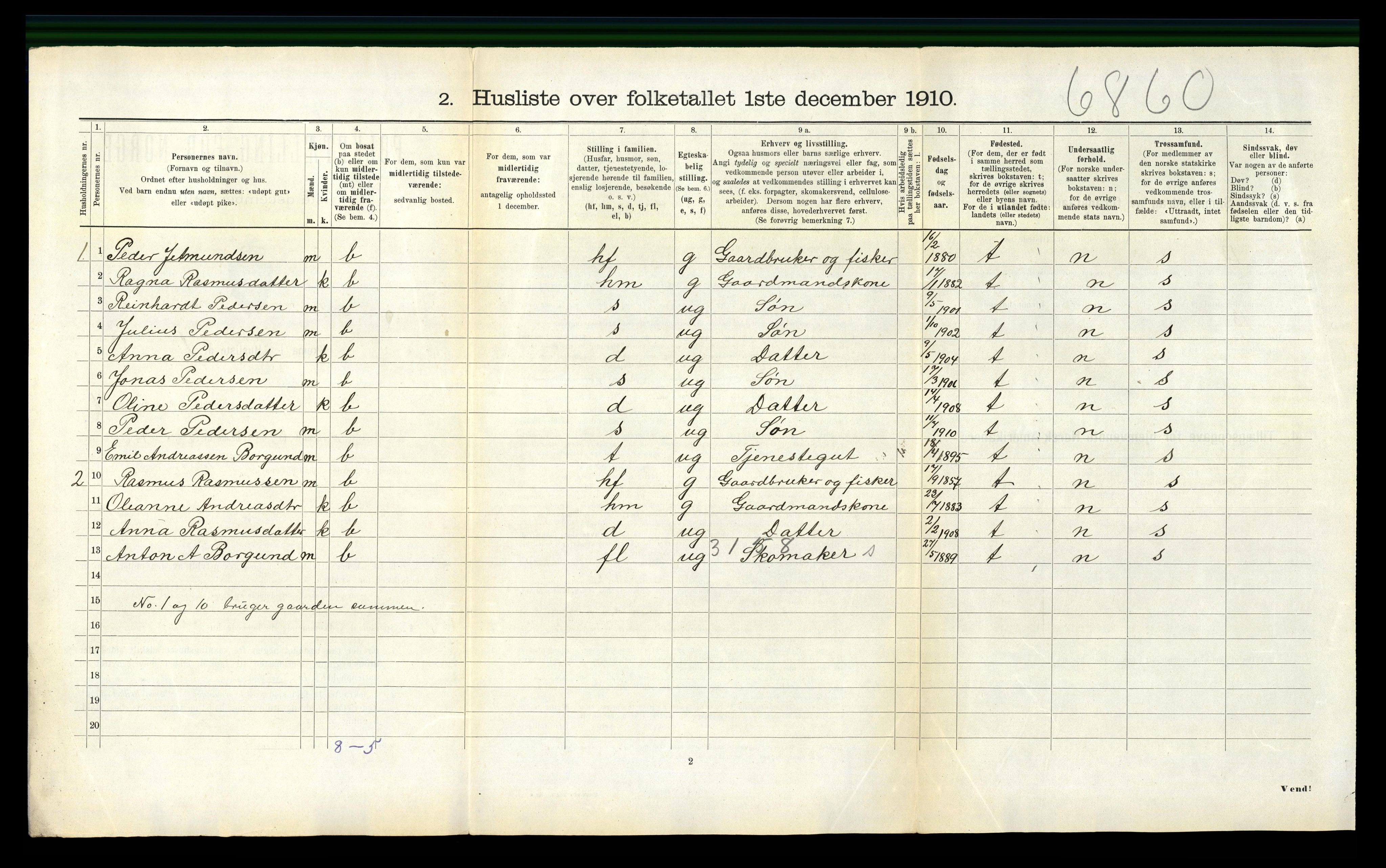 RA, 1910 census for Selje, 1910, p. 323