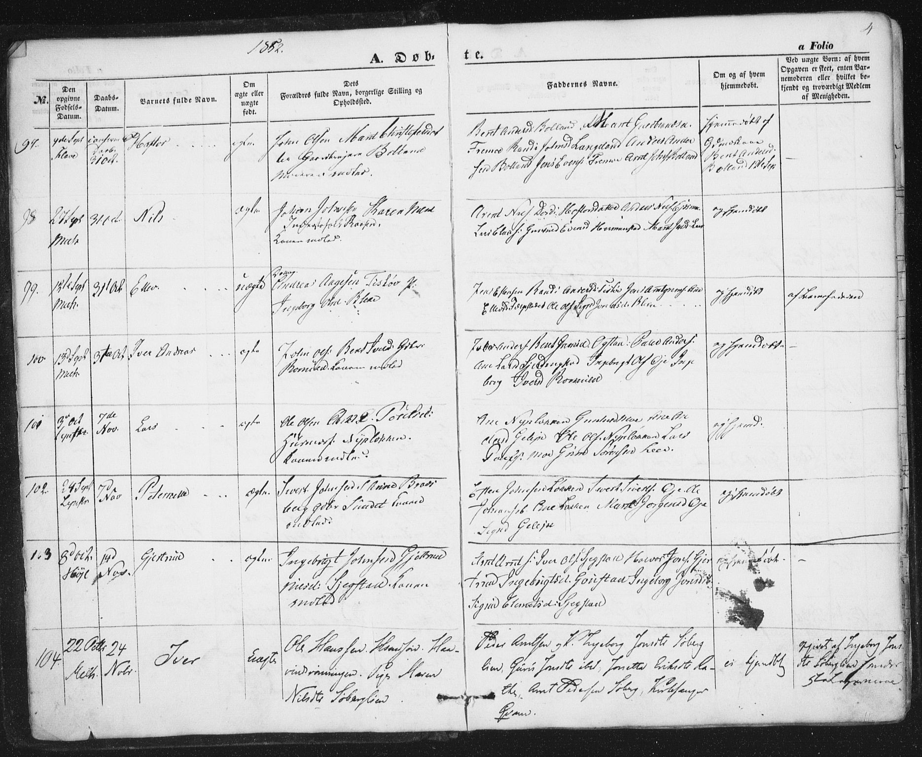 Ministerialprotokoller, klokkerbøker og fødselsregistre - Sør-Trøndelag, SAT/A-1456/691/L1076: Parish register (official) no. 691A08, 1852-1861, p. 4