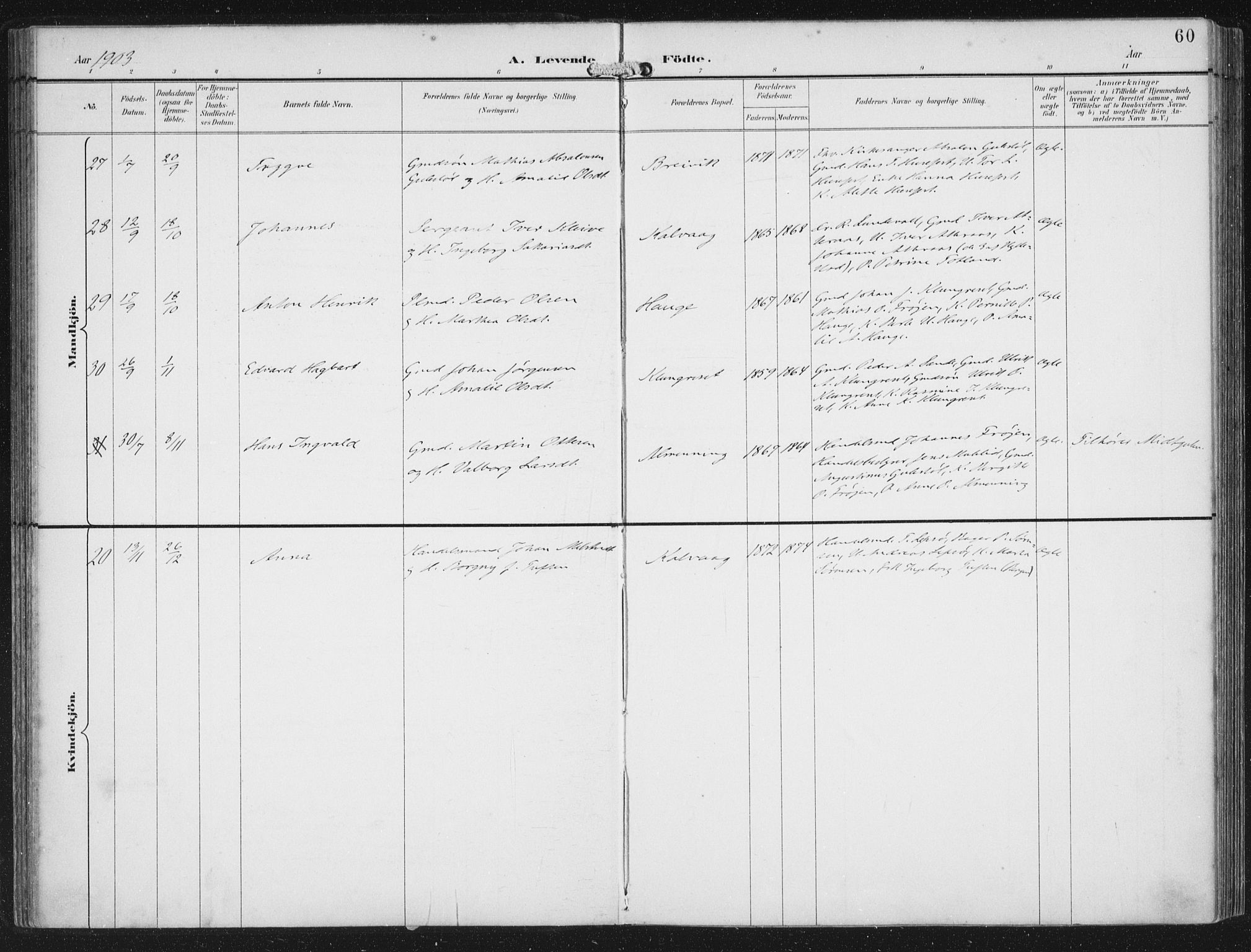 Bremanger sokneprestembete, AV/SAB-A-82201/H/Haa/Haab/L0002: Parish register (official) no. B  2, 1896-1908, p. 60