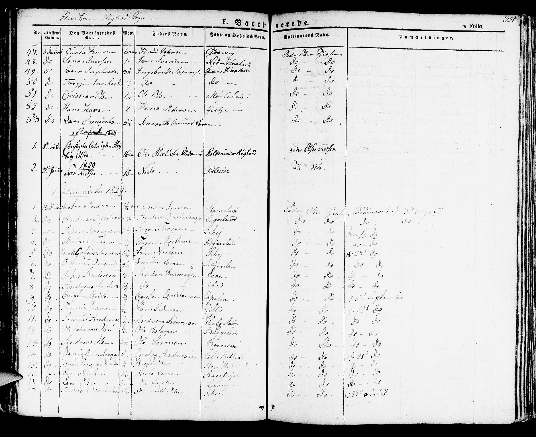 Høyland sokneprestkontor, SAST/A-101799/001/30BA/L0007: Parish register (official) no. A 7 /1, 1825-1841, p. 351