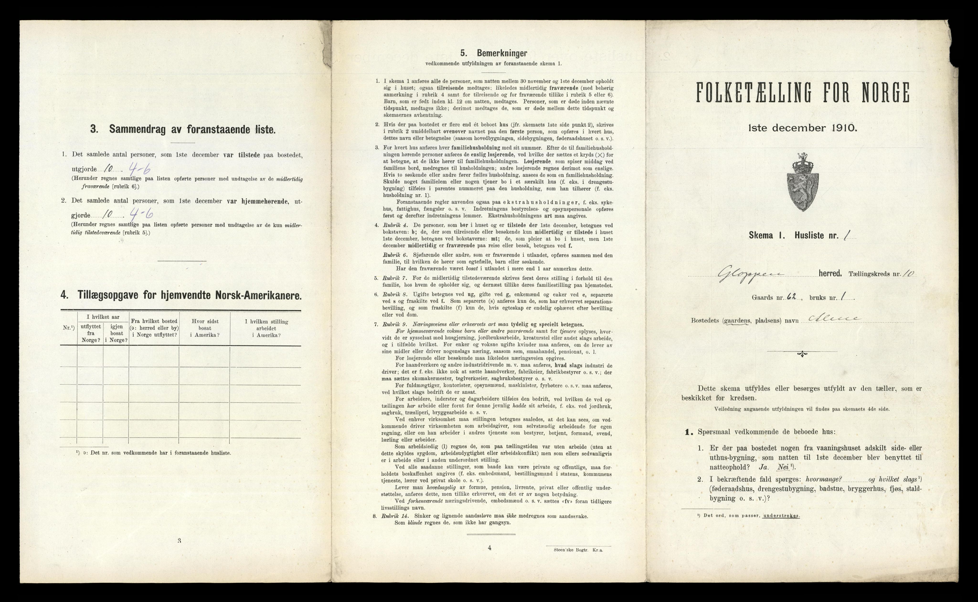RA, 1910 census for Gloppen, 1910, p. 798
