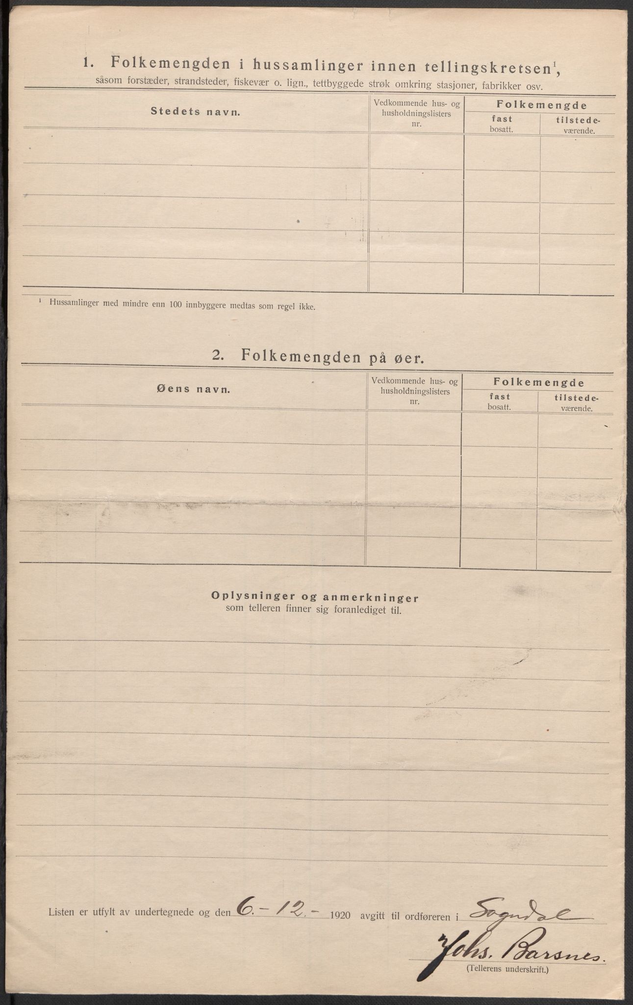 SAB, 1920 census for Sogndal, 1920, p. 10