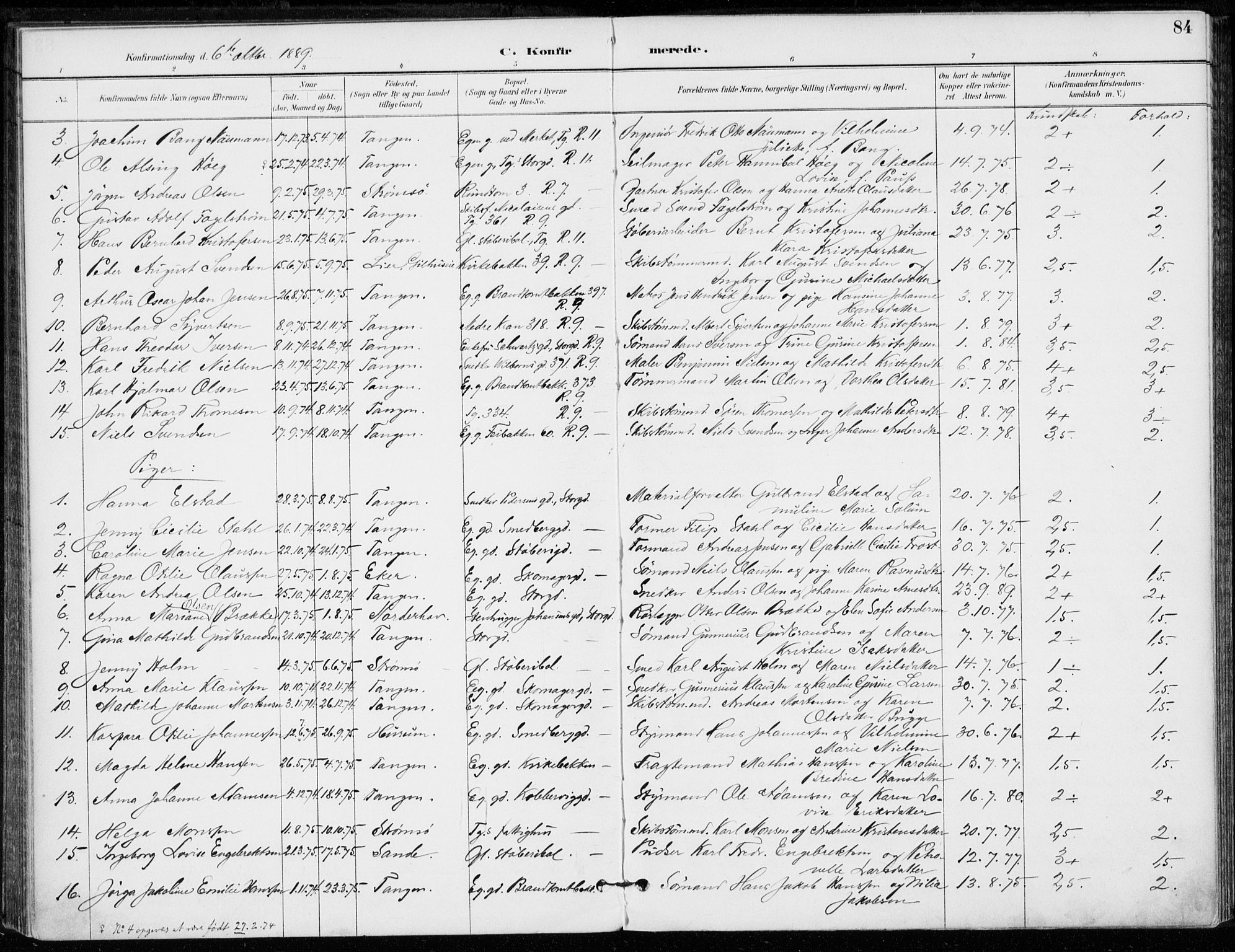 Strømsø kirkebøker, AV/SAKO-A-246/F/Fb/L0007: Parish register (official) no. II 7, 1887-1928, p. 84