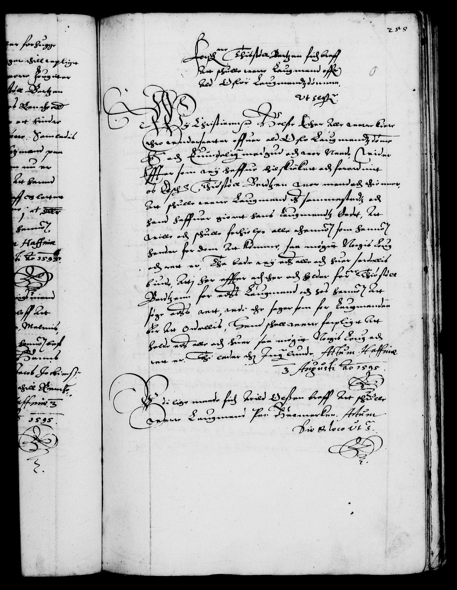 Danske Kanselli 1572-1799, AV/RA-EA-3023/F/Fc/Fca/Fcaa/L0002: Norske registre (mikrofilm), 1588-1596, p. 258a