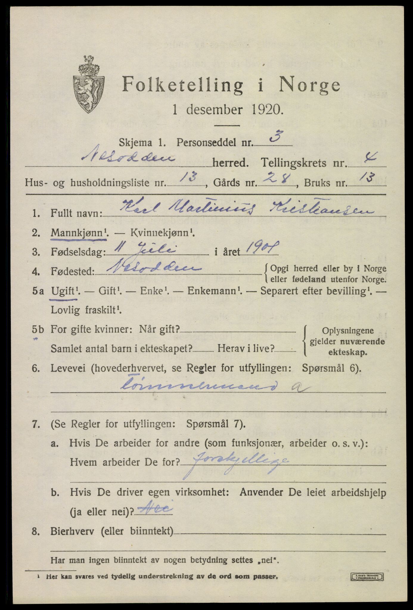 SAO, 1920 census for Nesodden, 1920, p. 4239