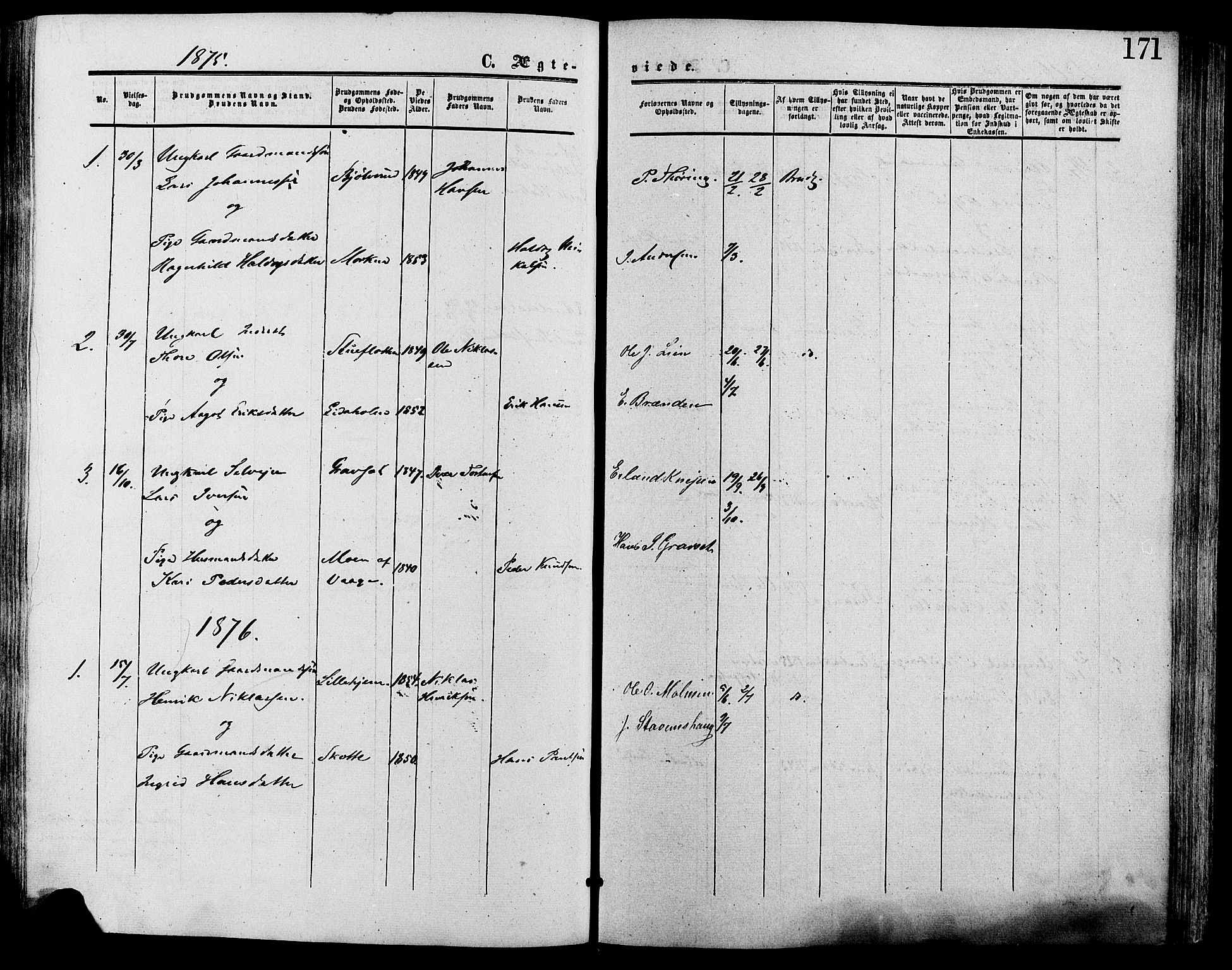 Lesja prestekontor, SAH/PREST-068/H/Ha/Haa/L0009: Parish register (official) no. 9, 1854-1889, p. 171