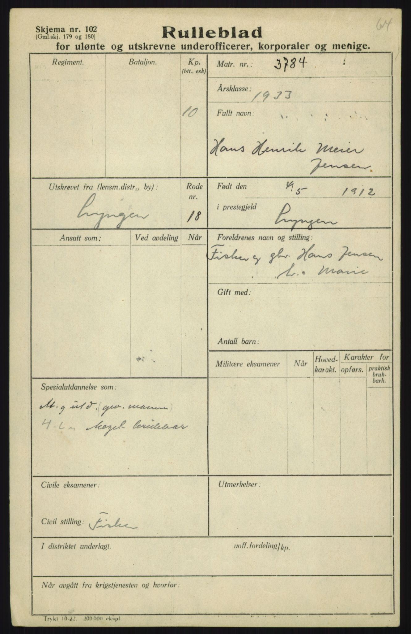 Forsvaret, Troms infanteriregiment nr. 16, AV/RA-RAFA-3146/P/Pa/L0017: Rulleblad for regimentets menige mannskaper, årsklasse 1933, 1933, p. 543