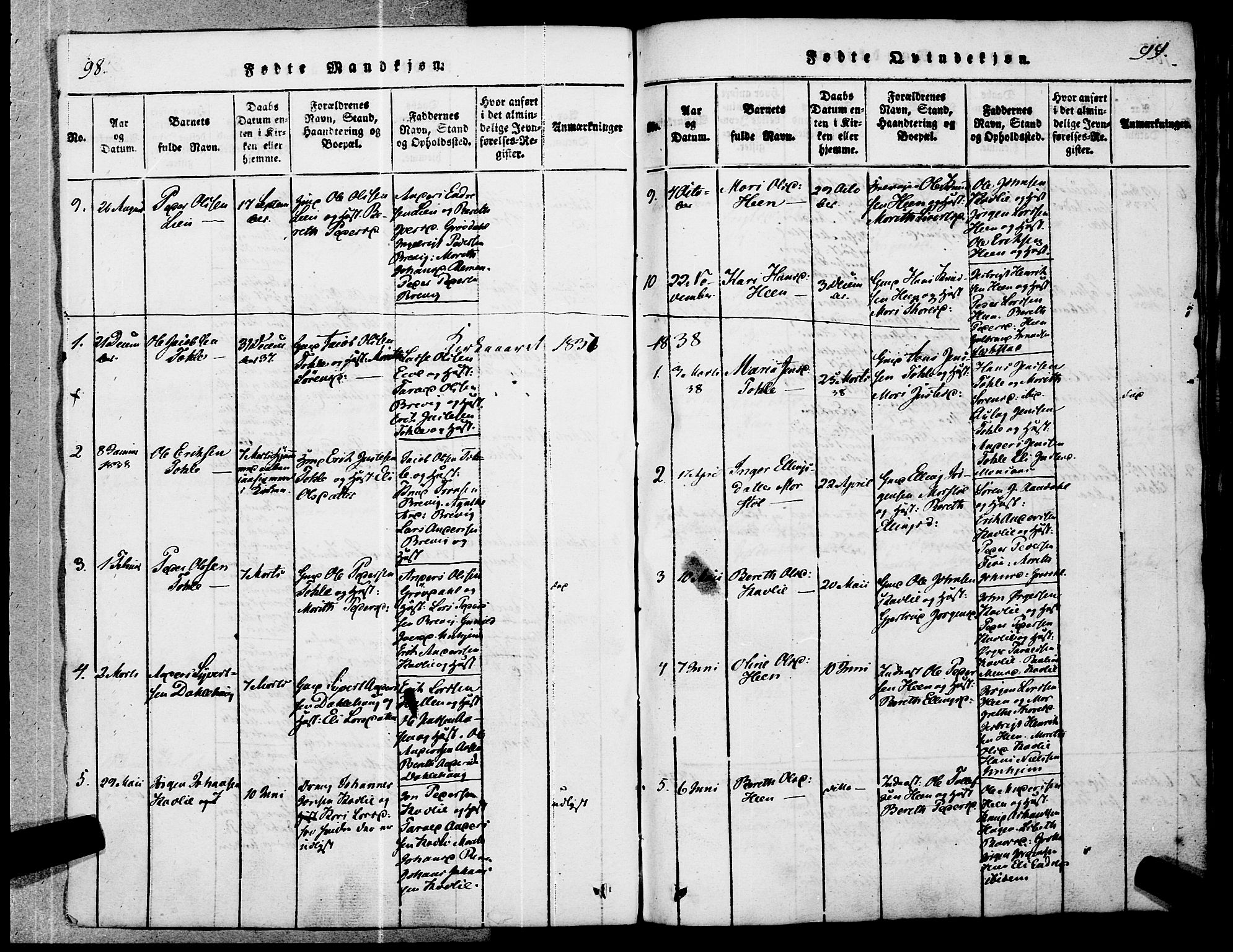 Ministerialprotokoller, klokkerbøker og fødselsregistre - Møre og Romsdal, SAT/A-1454/545/L0585: Parish register (official) no. 545A01, 1818-1853, p. 98-99