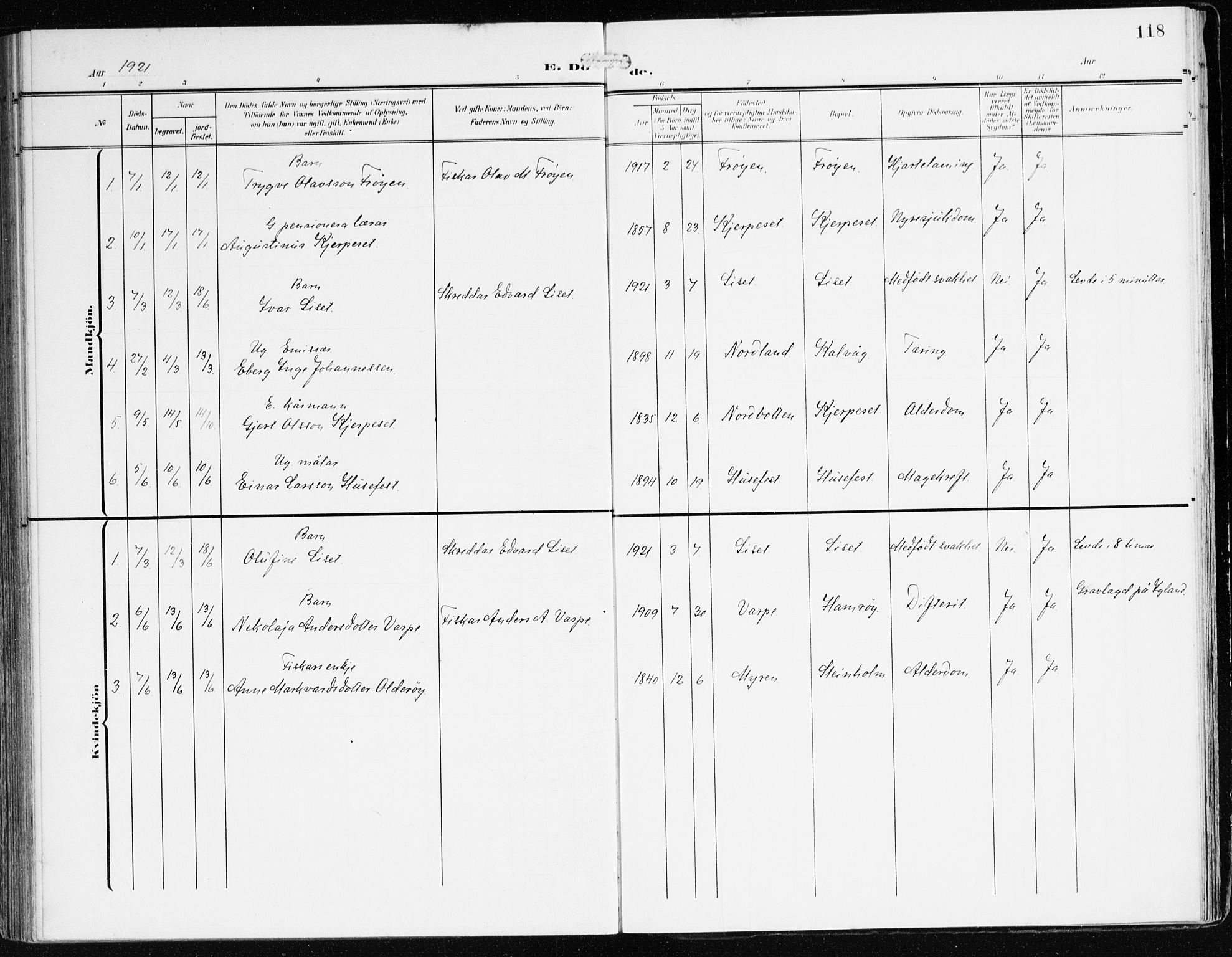 Bremanger sokneprestembete, SAB/A-82201/H/Haa/Haab/L0003: Parish register (official) no. B 3, 1908-1925, p. 118