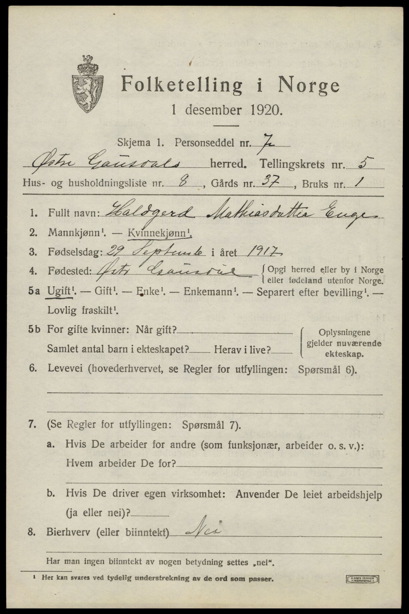 SAH, 1920 census for Østre Gausdal, 1920, p. 2798