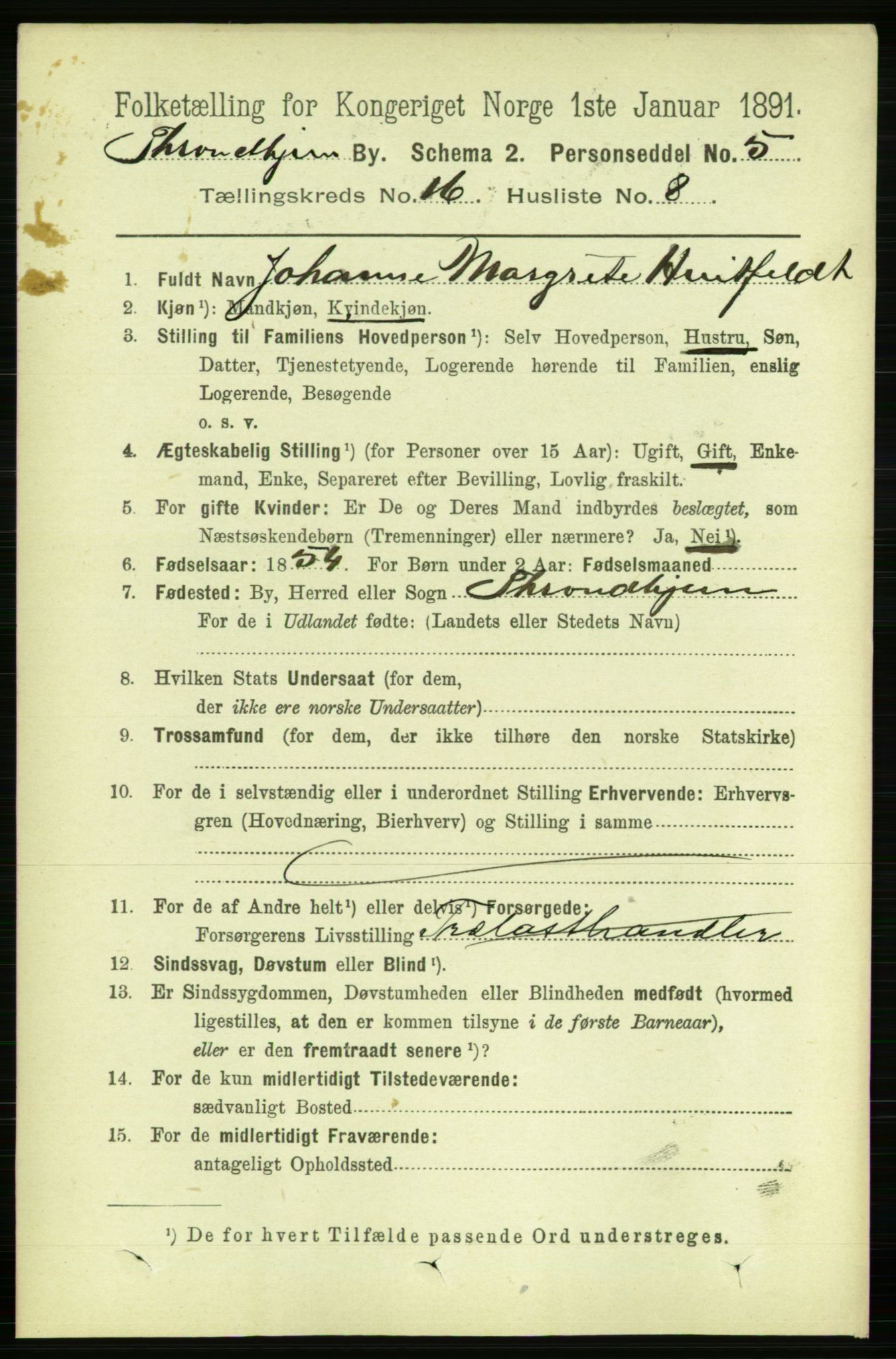 RA, 1891 census for 1601 Trondheim, 1891, p. 12408