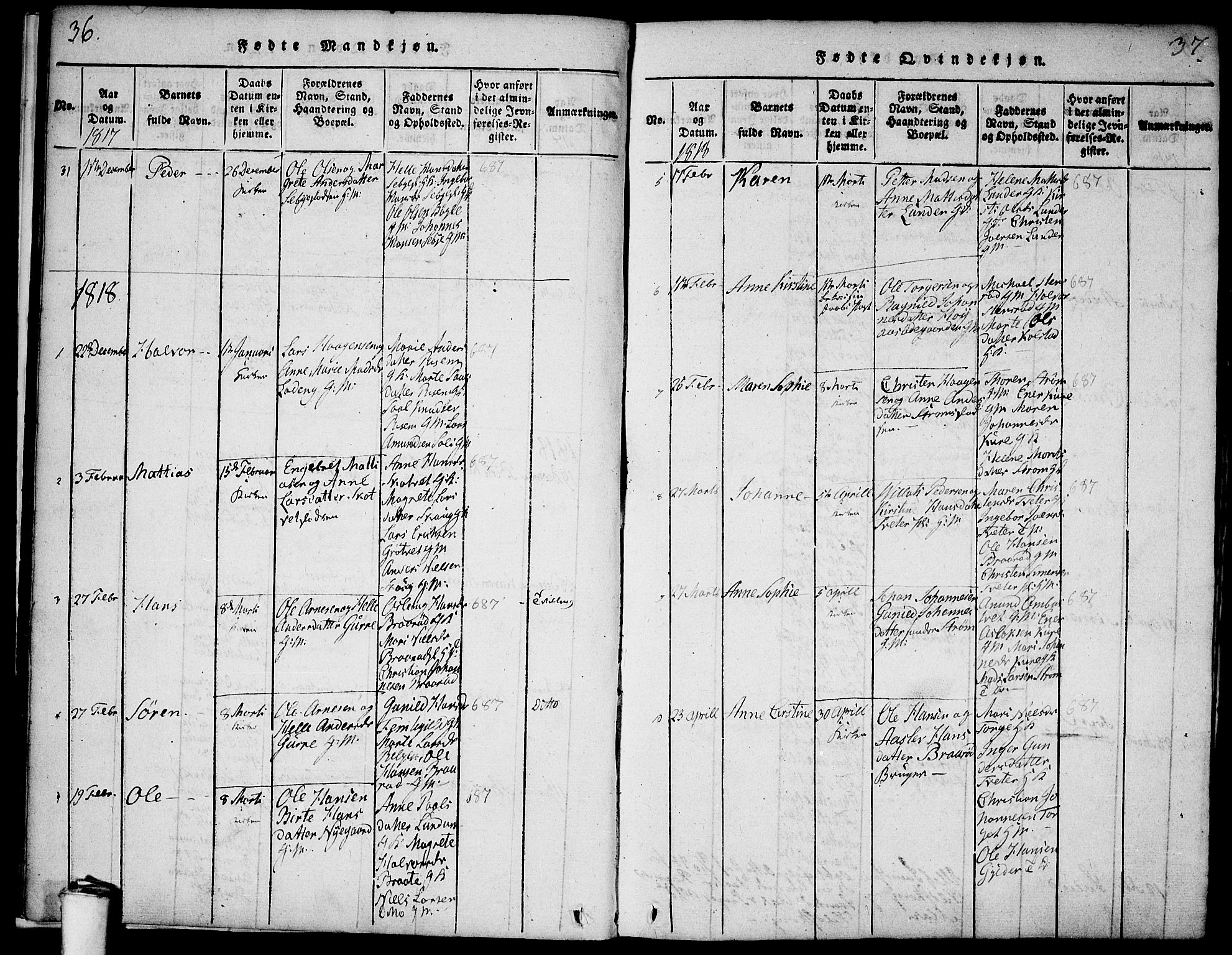 Våler prestekontor Kirkebøker, AV/SAO-A-11083/F/Fa/L0005: Parish register (official) no. I 5, 1815-1839, p. 36-37