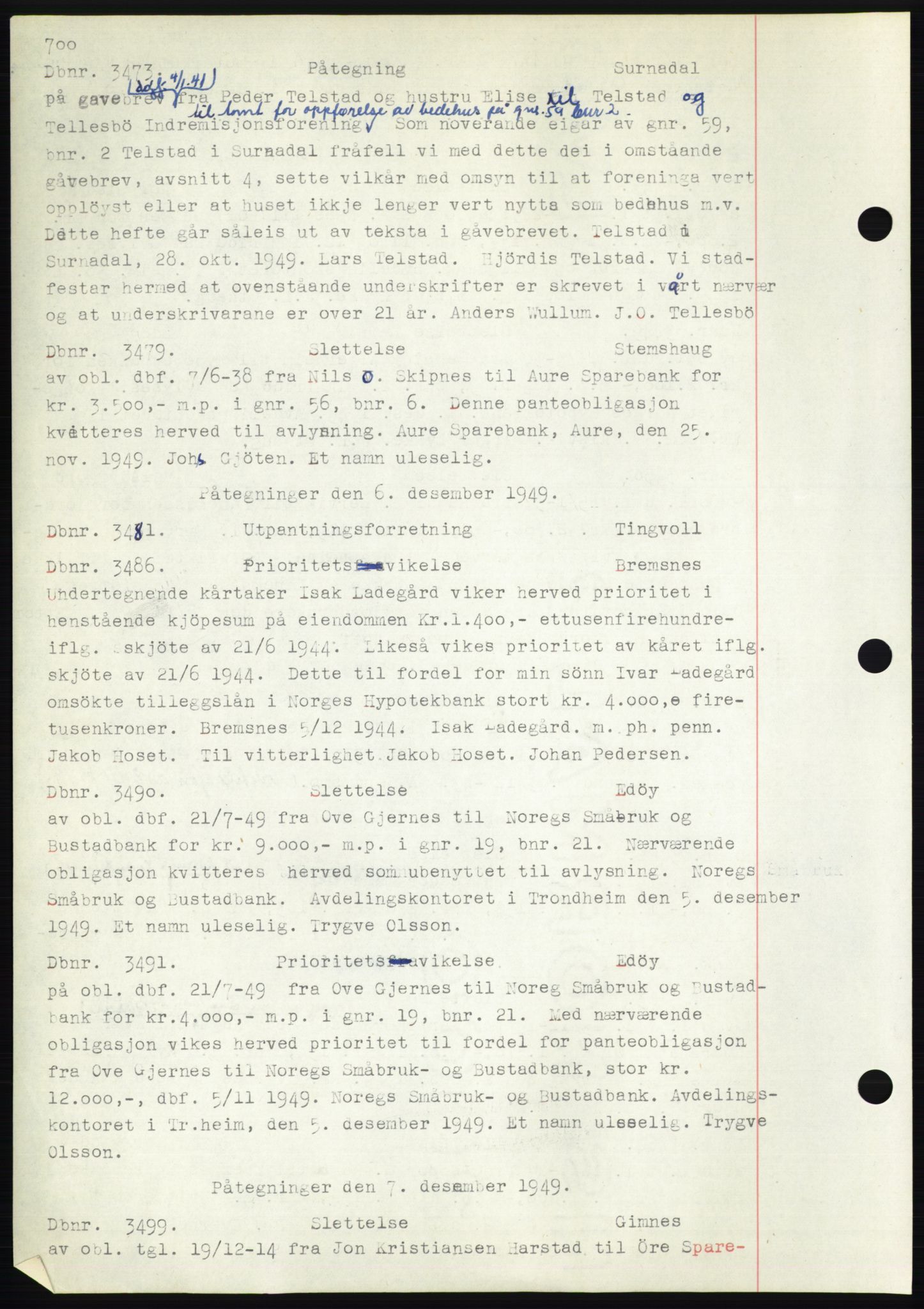 Nordmøre sorenskriveri, SAT/A-4132/1/2/2Ca: Mortgage book no. C82b, 1946-1951, Diary no: : 3473/1949