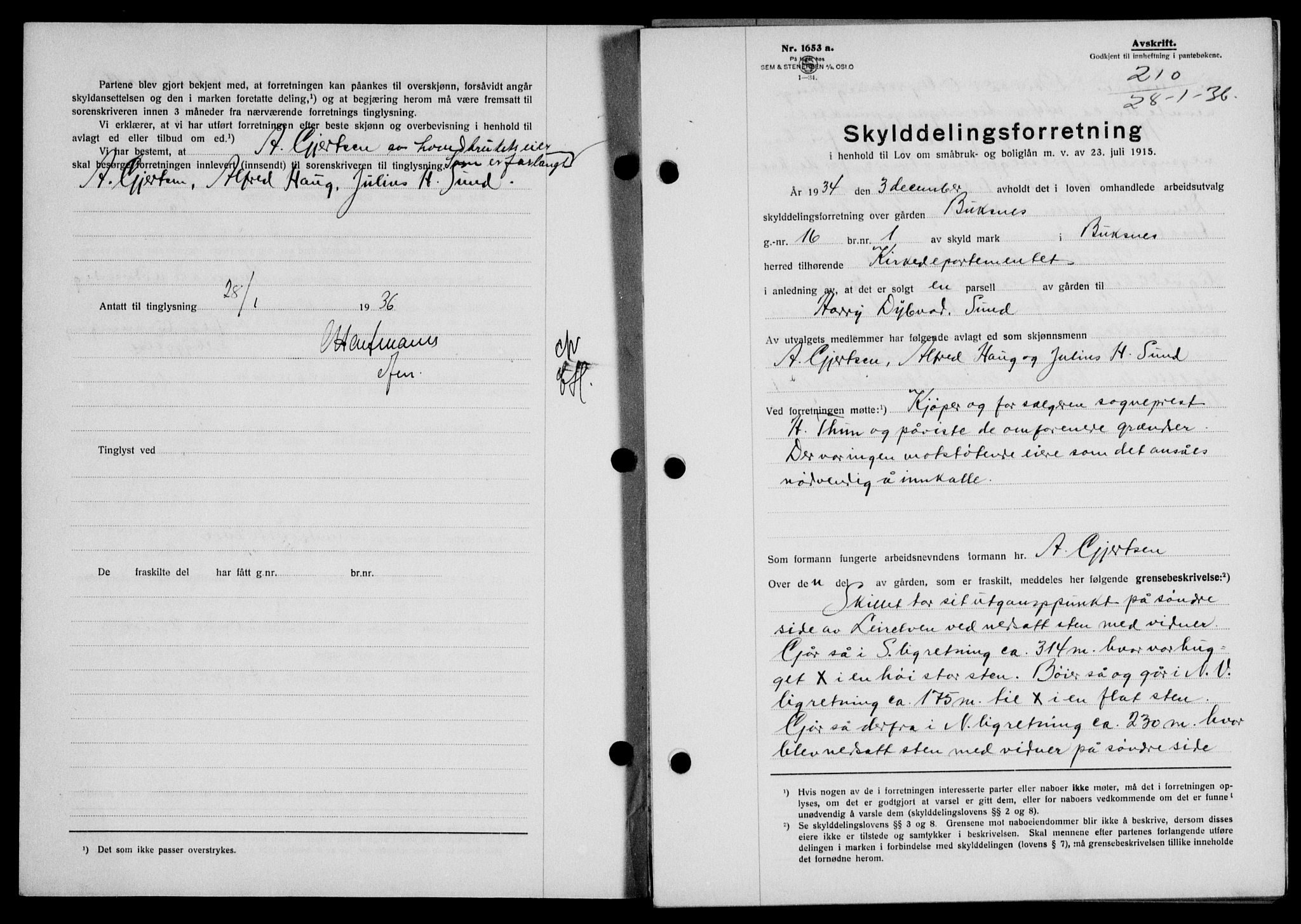 Lofoten sorenskriveri, SAT/A-0017/1/2/2C/L0033b: Mortgage book no. 33b, 1936-1936, Diary no: : 210/1936