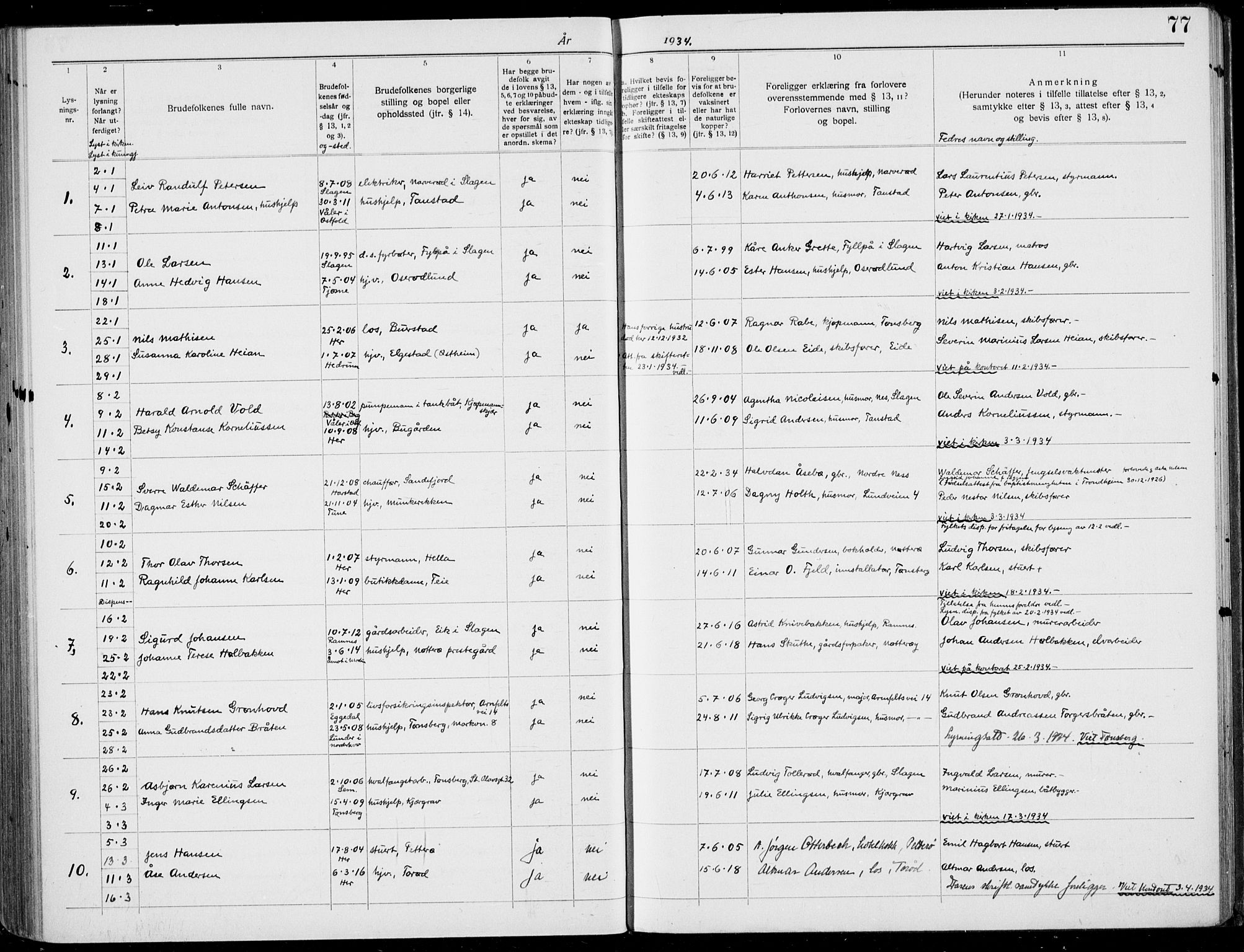 Nøtterøy kirkebøker, AV/SAKO-A-354/H/Ha/L0001: Banns register no. 1, 1919-1937, p. 77