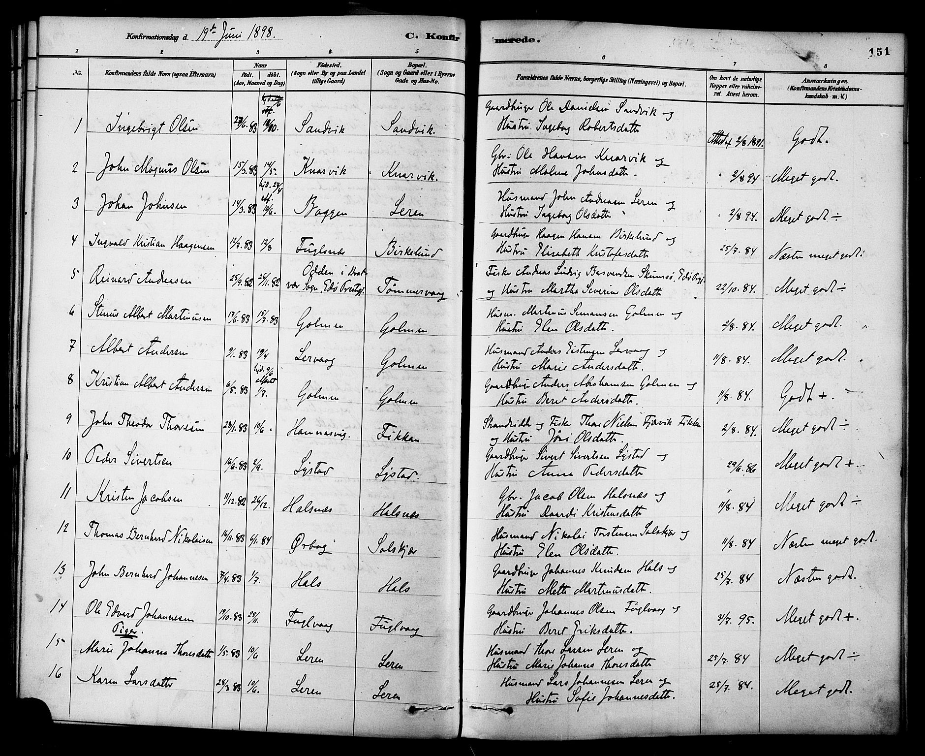 Ministerialprotokoller, klokkerbøker og fødselsregistre - Møre og Romsdal, AV/SAT-A-1454/577/L0896: Parish register (official) no. 577A03, 1880-1898, p. 151