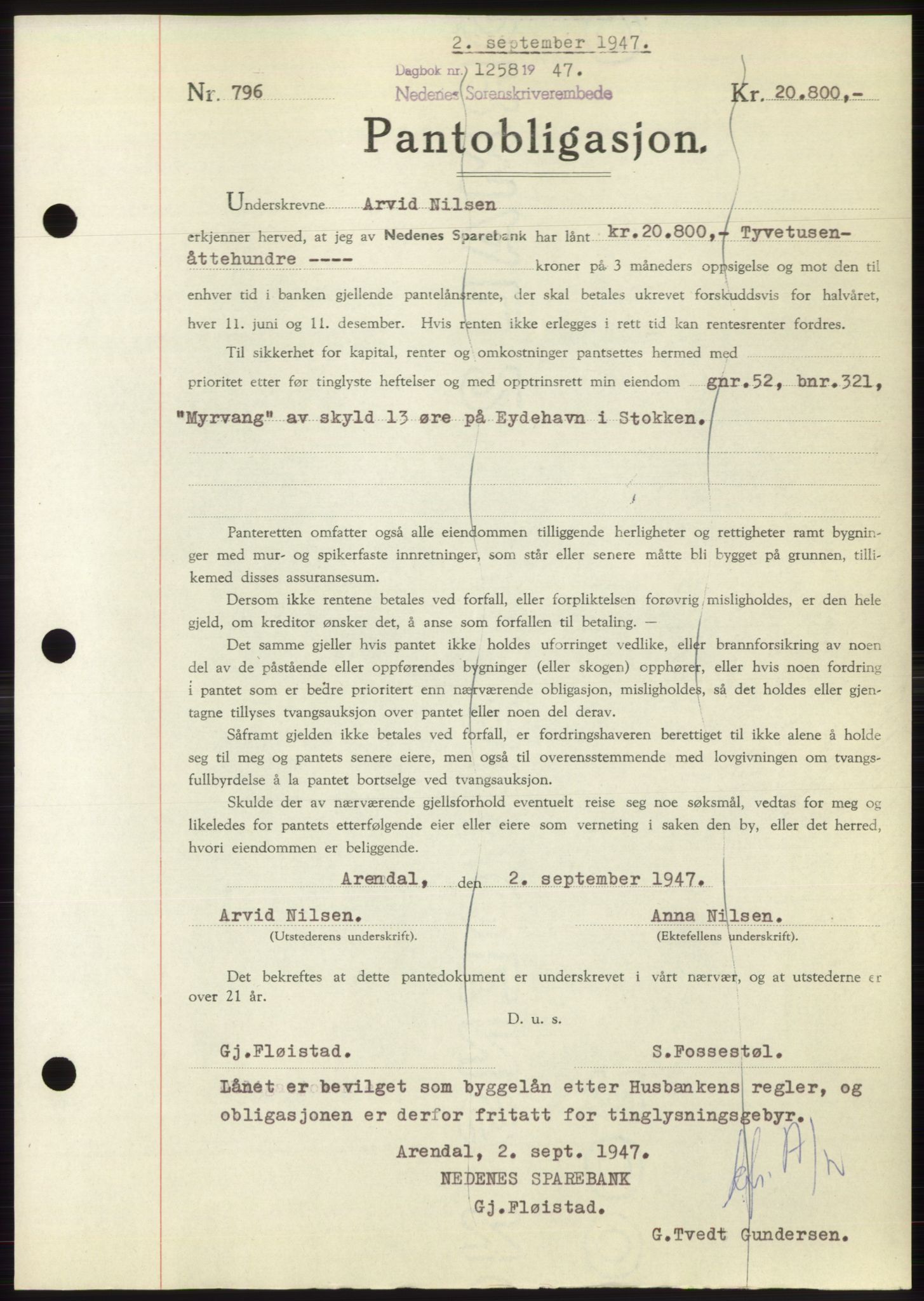 Nedenes sorenskriveri, AV/SAK-1221-0006/G/Gb/Gbb/L0004: Mortgage book no. B4, 1947-1947, Diary no: : 1258/1947