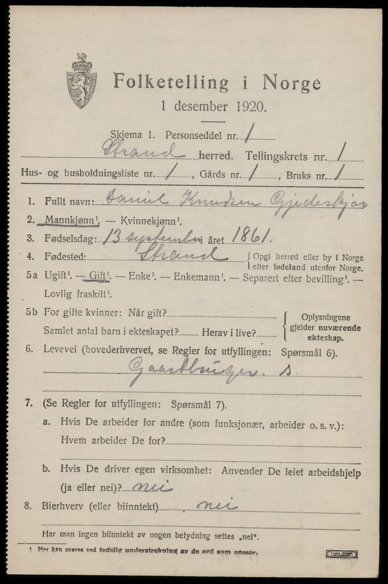 SAST, 1920 census for Strand, 1920, p. 1120