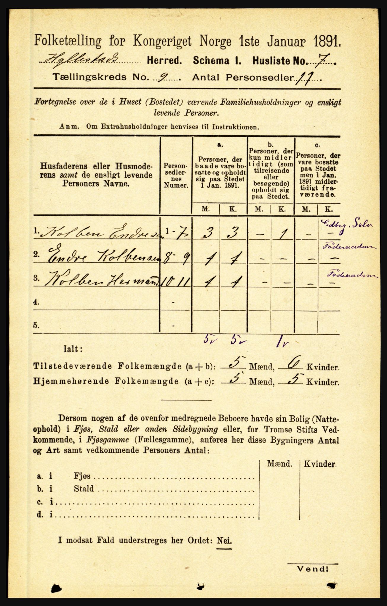RA, 1891 census for 1413 Hyllestad, 1891, p. 1559