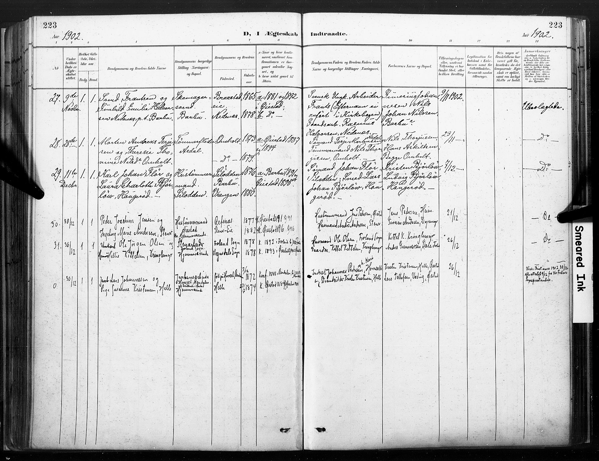 Øyestad sokneprestkontor, AV/SAK-1111-0049/F/Fa/L0018: Parish register (official) no. A 18, 1897-1907, p. 223