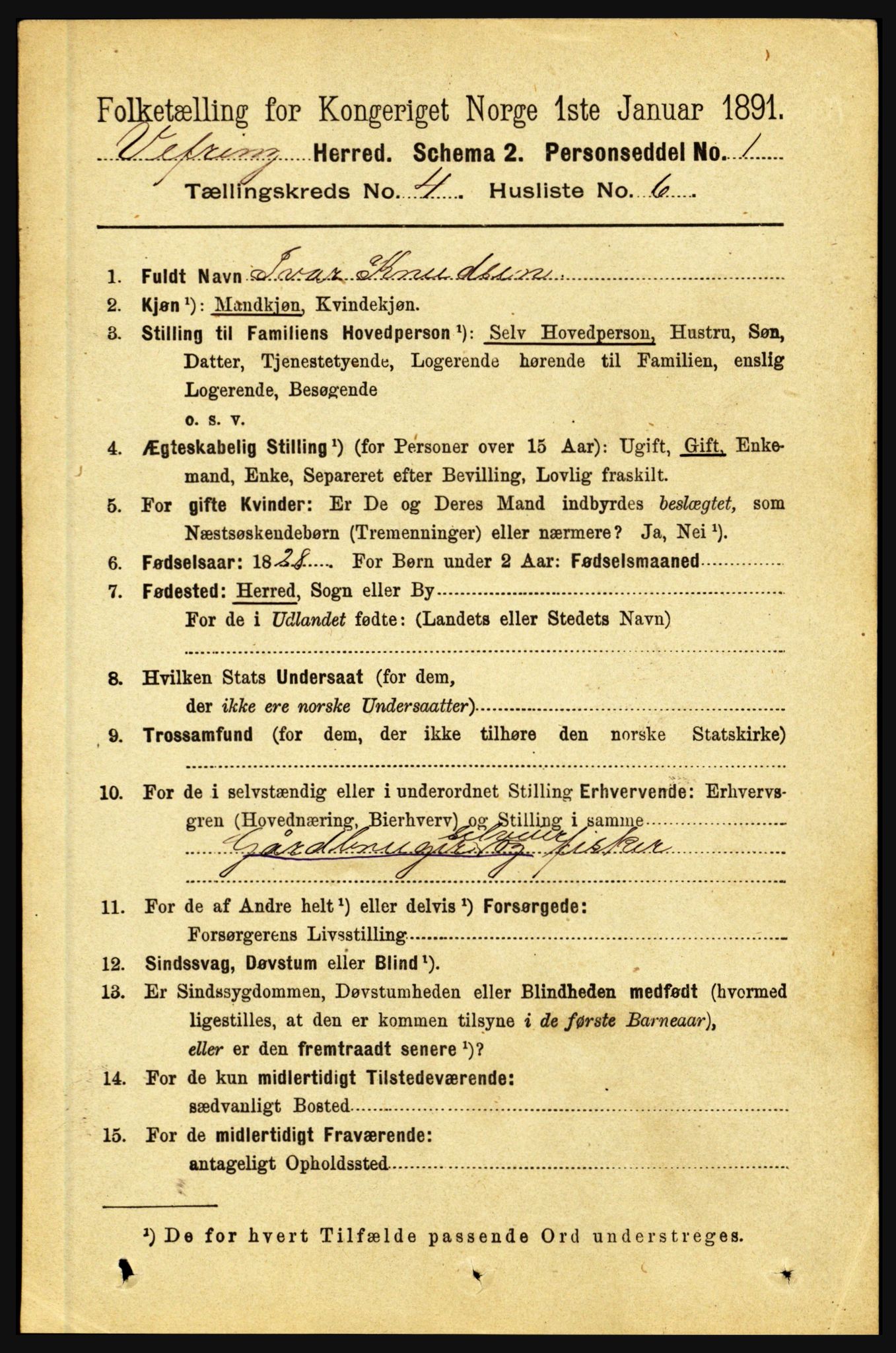 RA, 1891 census for 1434 Vevring, 1891, p. 1223