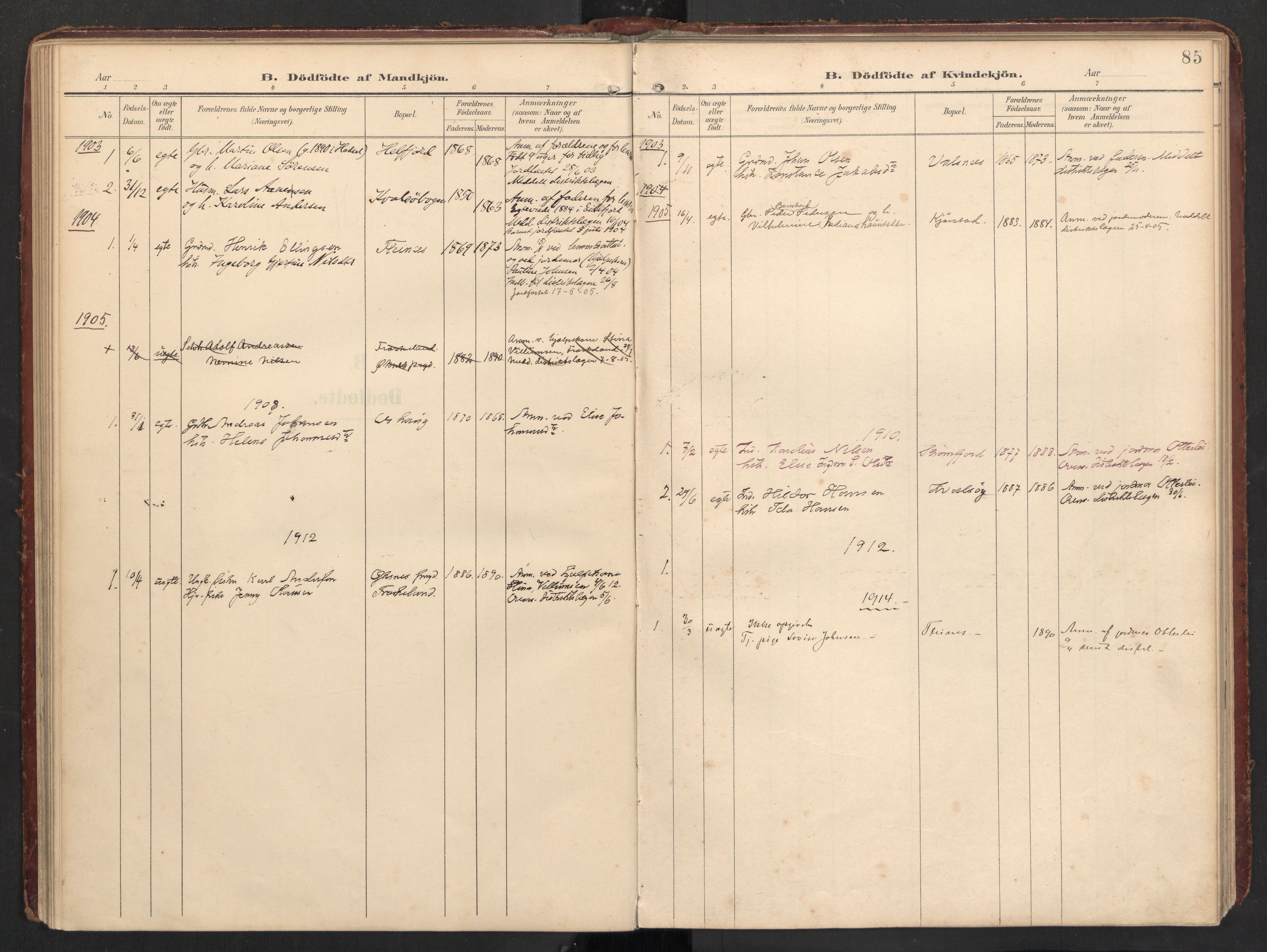 Ministerialprotokoller, klokkerbøker og fødselsregistre - Nordland, SAT/A-1459/890/L1287: Parish register (official) no. 890A02, 1903-1915, p. 85