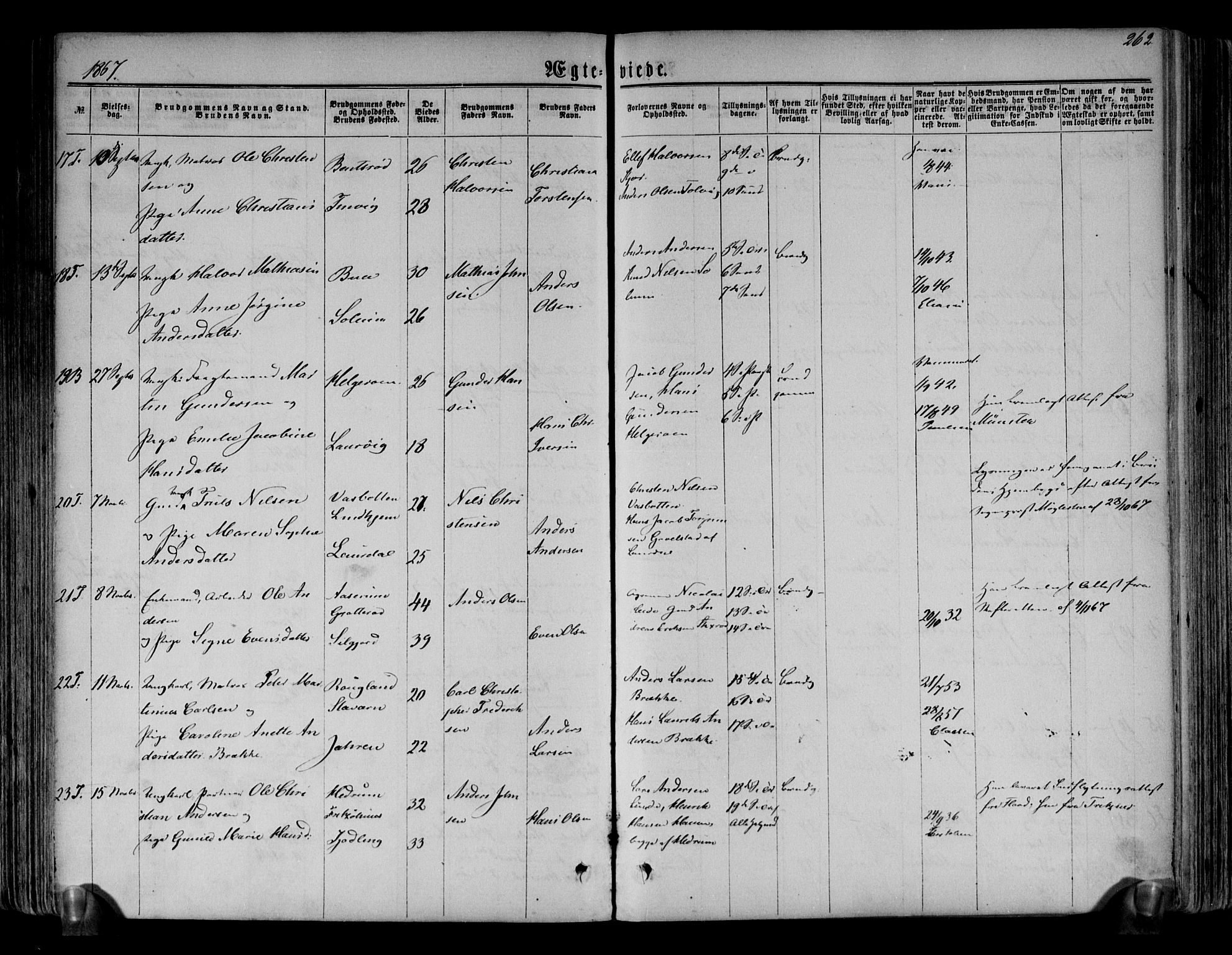 Brunlanes kirkebøker, AV/SAKO-A-342/F/Fa/L0005: Parish register (official) no. I 5, 1862-1877, p. 262