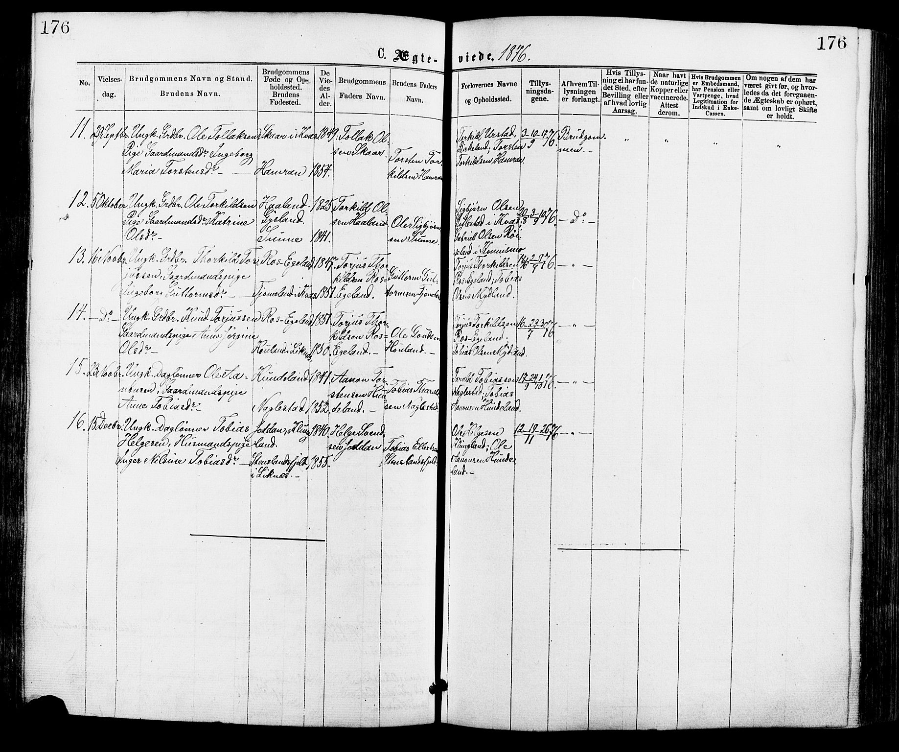 Hægebostad sokneprestkontor, AV/SAK-1111-0024/F/Fa/Faa/L0005: Parish register (official) no. A 5, 1864-1886, p. 176