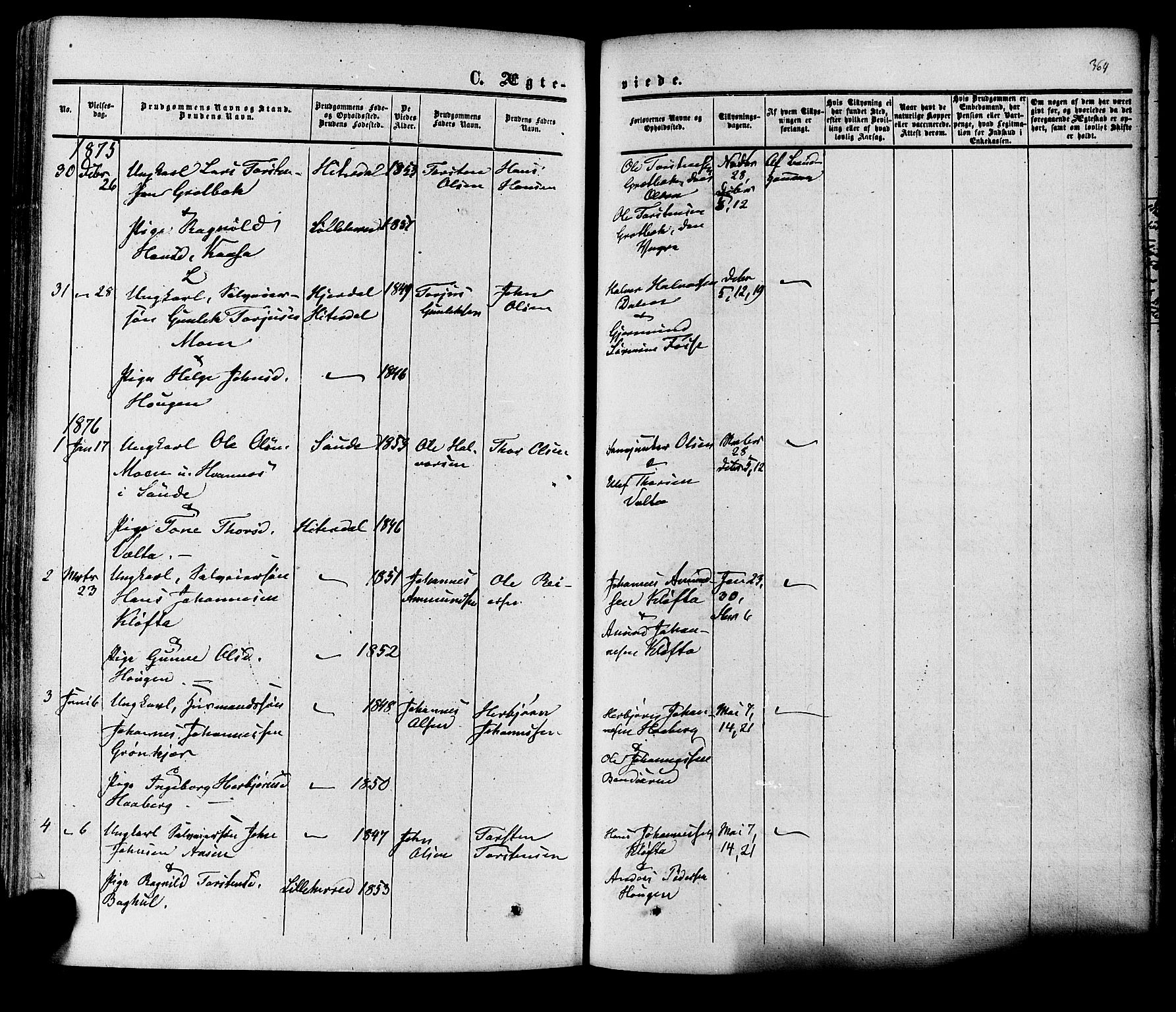 Heddal kirkebøker, SAKO/A-268/F/Fa/L0007: Parish register (official) no. I 7, 1855-1877, p. 364