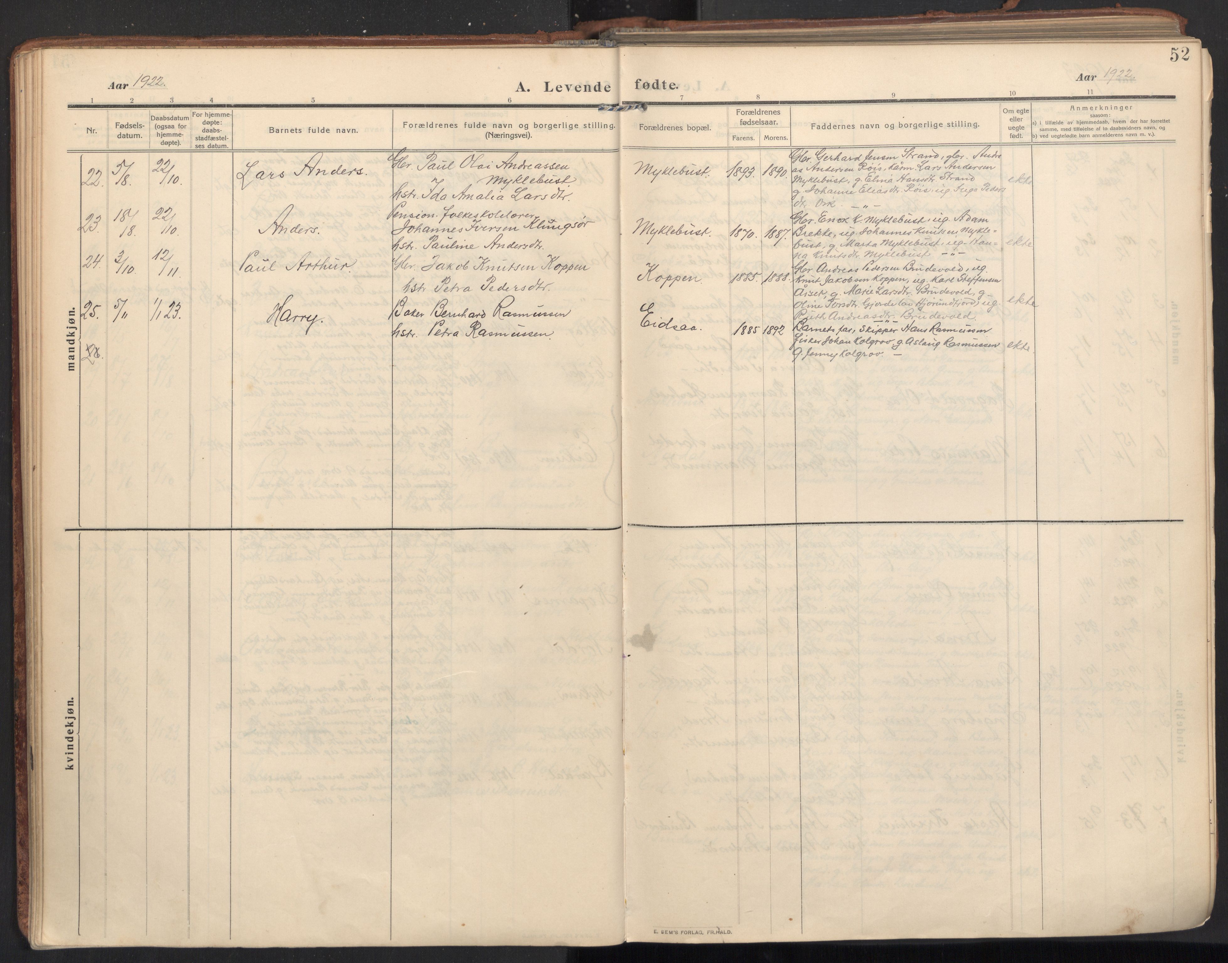 Ministerialprotokoller, klokkerbøker og fødselsregistre - Møre og Romsdal, AV/SAT-A-1454/502/L0026: Parish register (official) no. 502A04, 1909-1933, p. 52