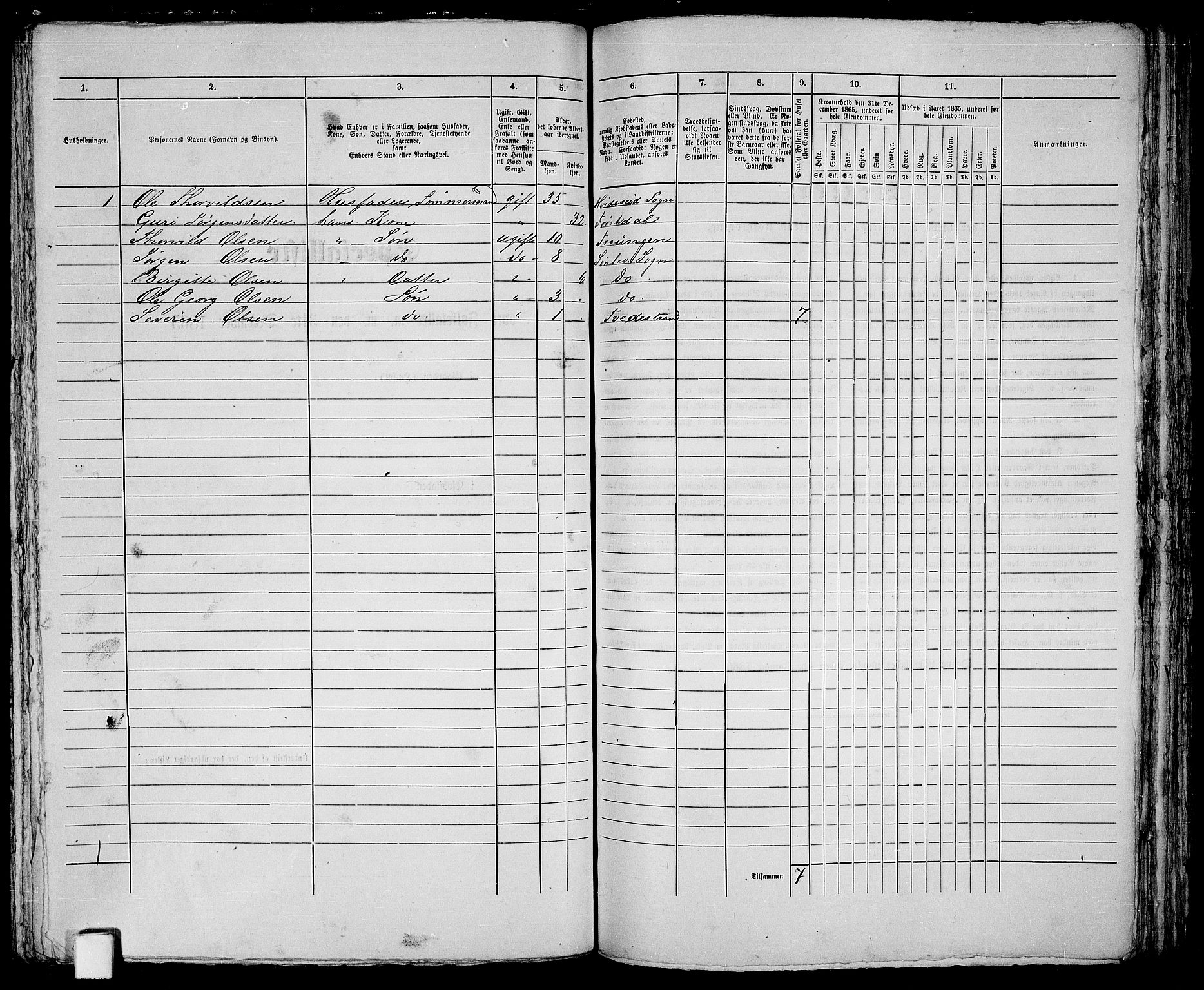 RA, 1865 census for Holt/Tvedestrand, 1865, p. 216