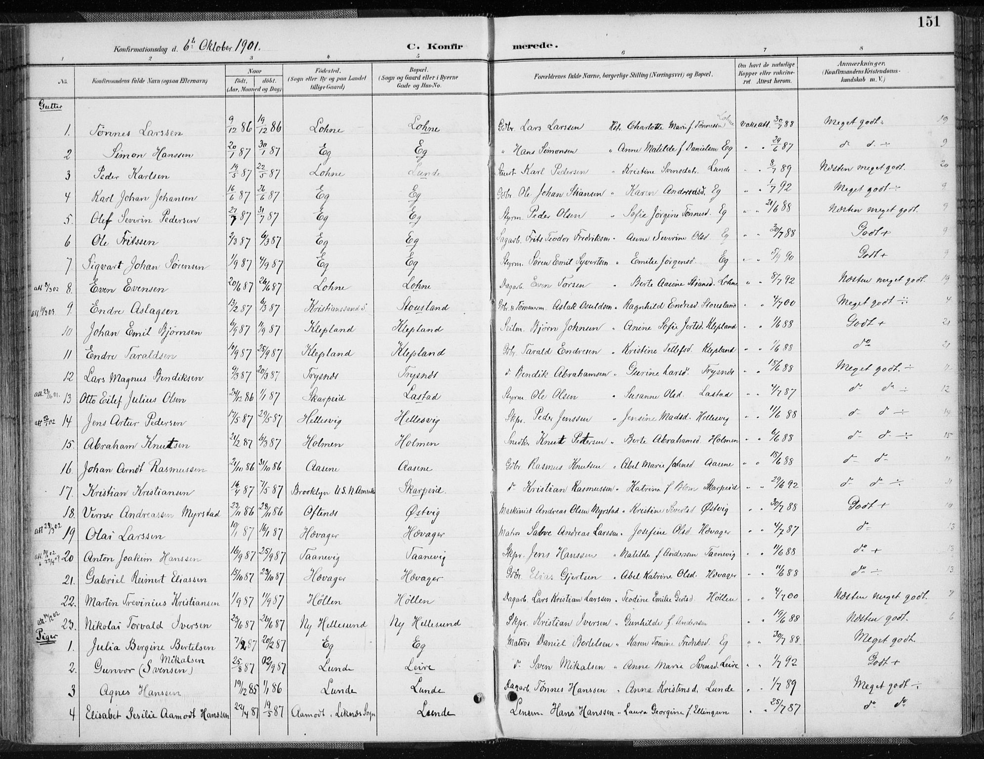 Søgne sokneprestkontor, SAK/1111-0037/F/Fa/Fab/L0013: Parish register (official) no. A 13, 1892-1911, p. 151